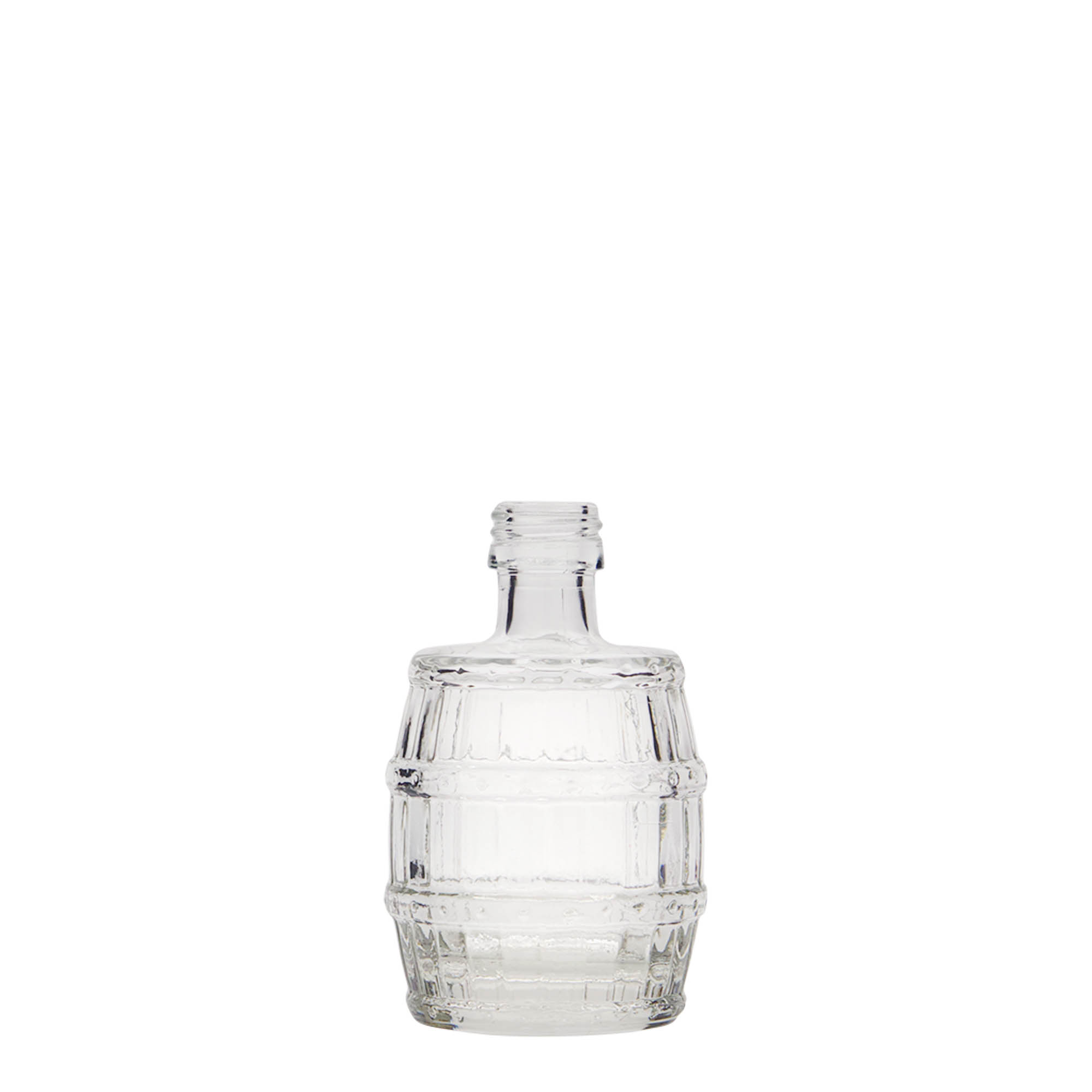 50 ml glazen fles 'vat', mondstuk: PP 18 50 ml glazen fles 'vat', mondstuk: PP 18