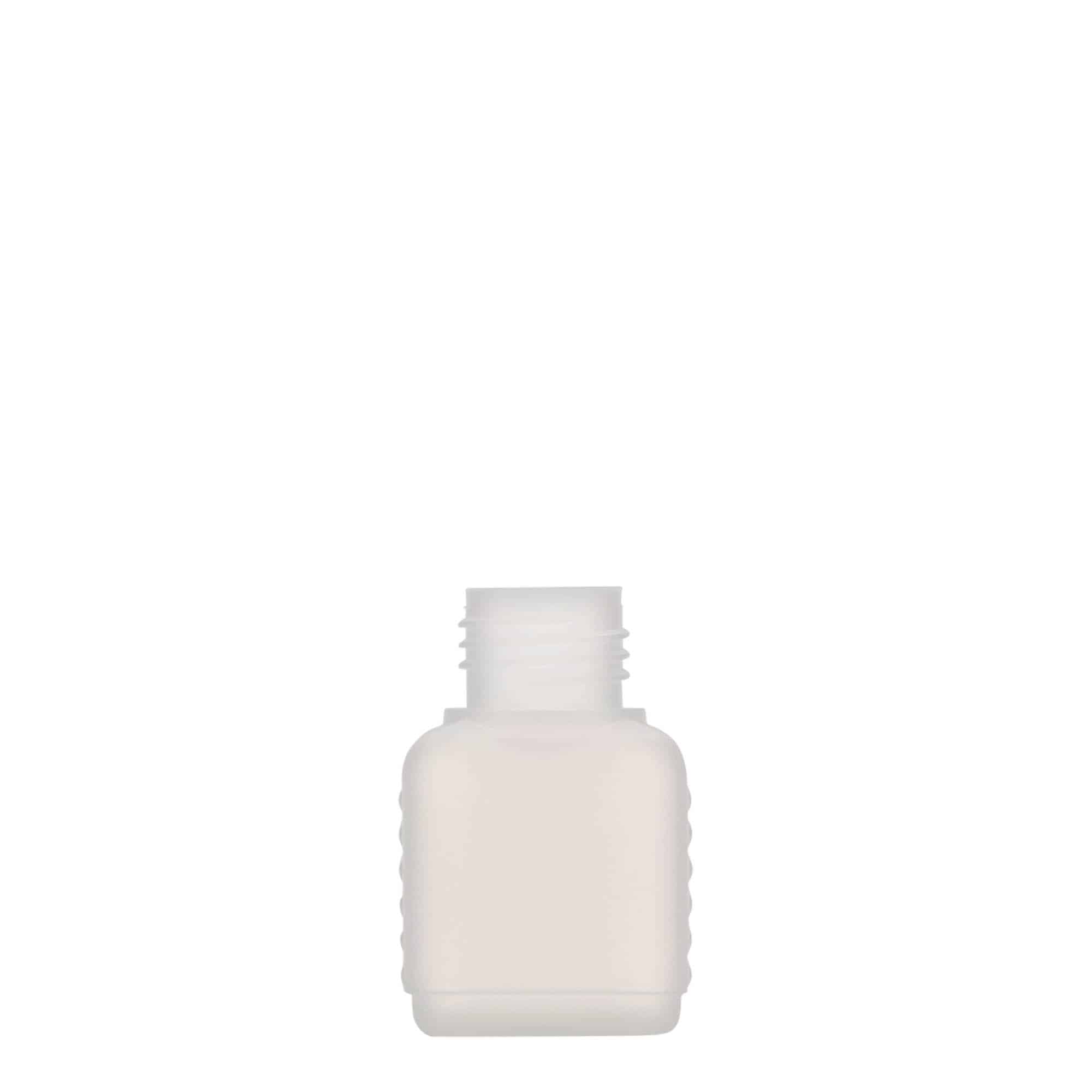 Canisterfles, 50 ml, rechthoekig, HDPE-kunststof, naturel, monding: DIN 25 Canisterfles, 50 ml, rechthoekig, HDPE-kunststof, naturel, monding: DIN 25