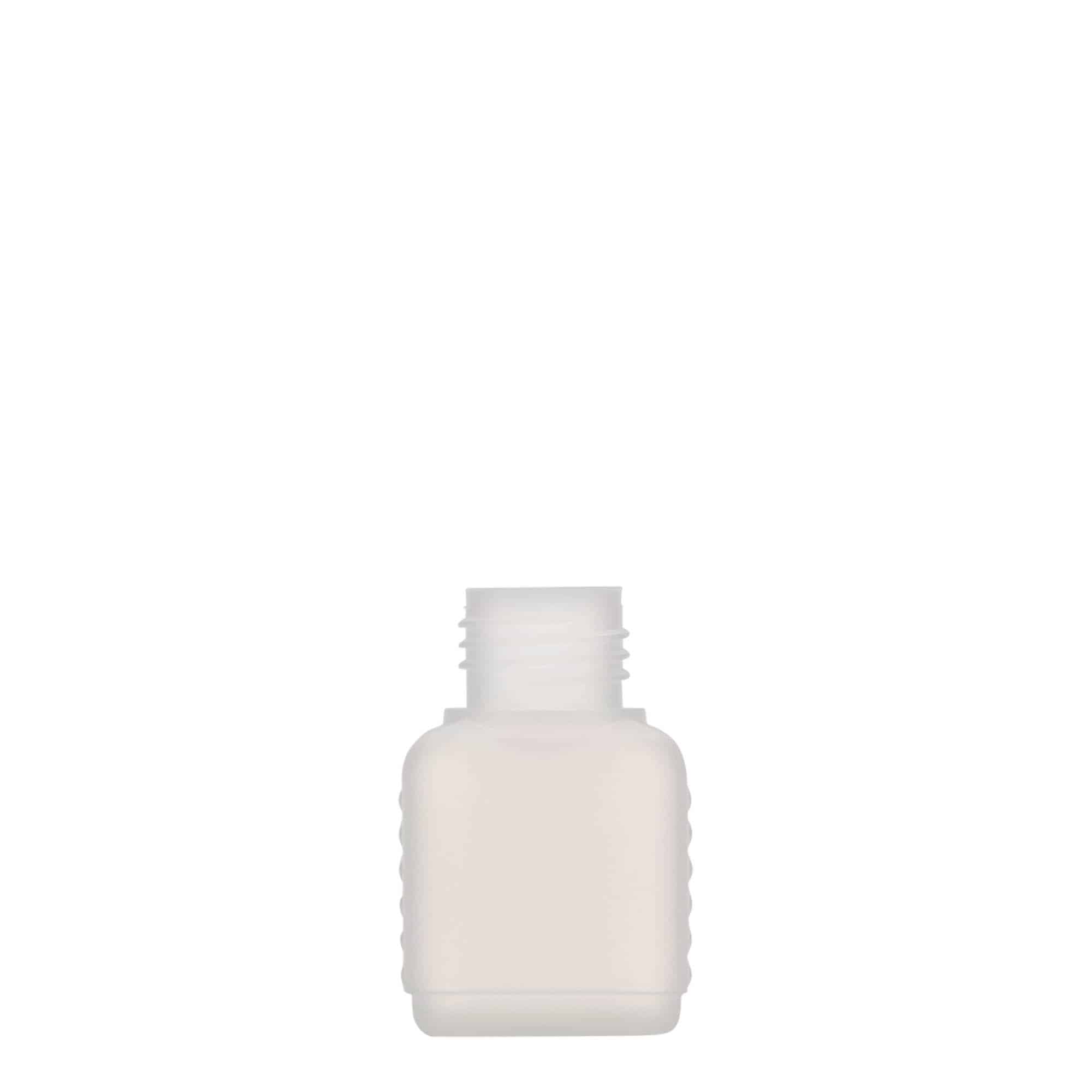 50 ml kanisterfles, rechthoekig, HDPE-kunststof, natuurlijk, opening: DIN 25