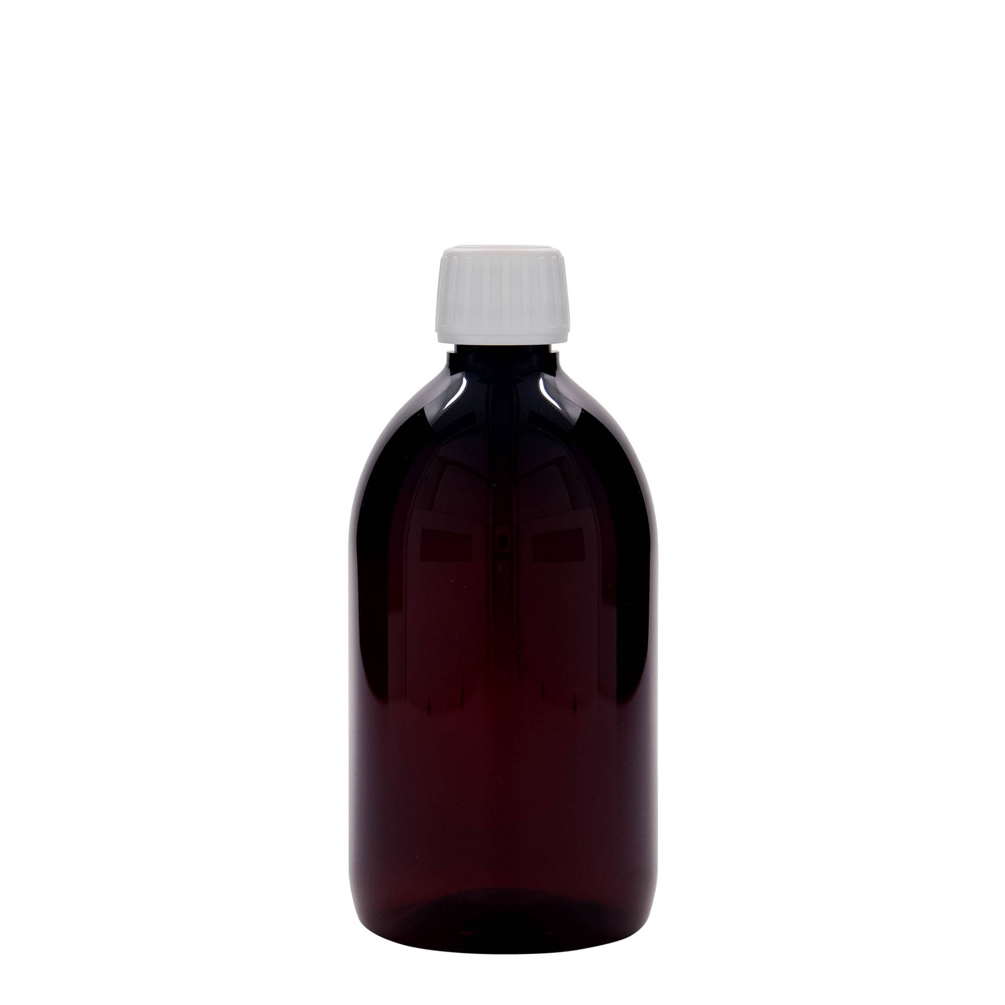 500 ml PET-medicijnfles, bruin, kunststof, opening: PP 28