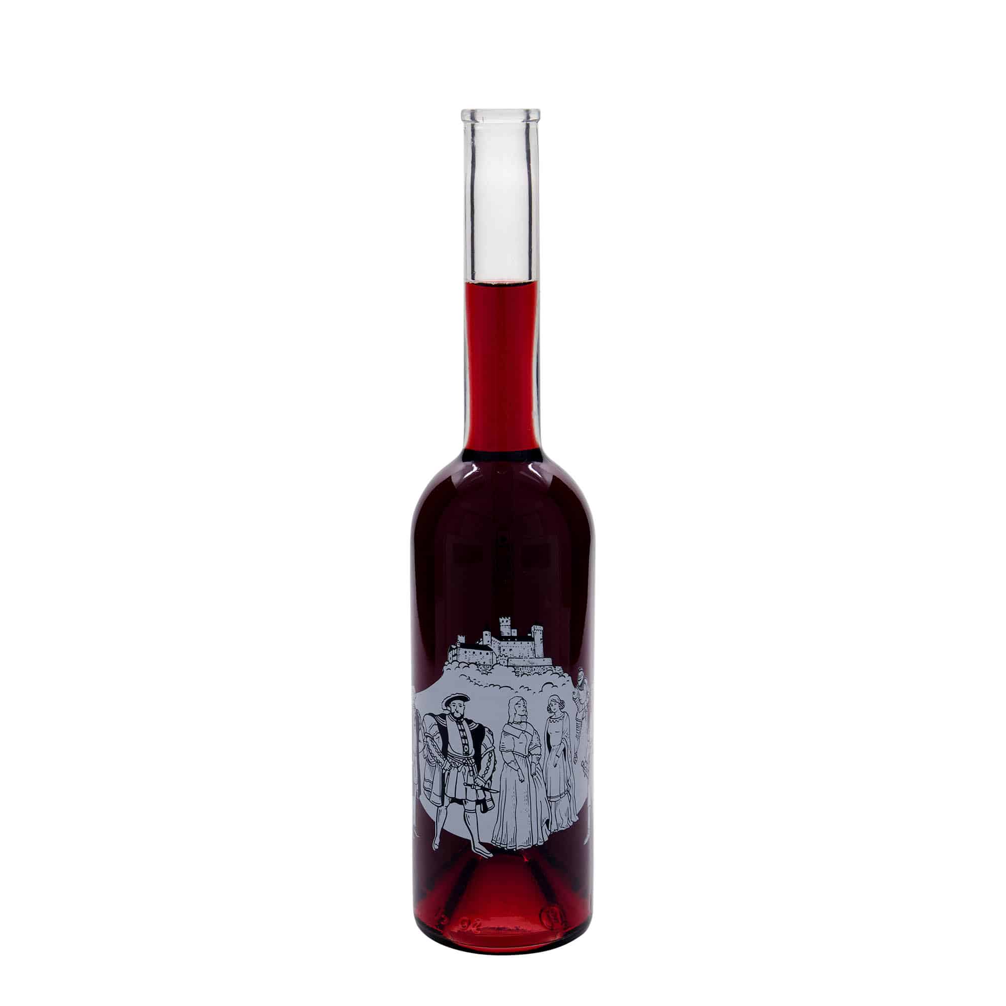 500 ml glazen fles 'Opera', motief: middeleeuwen, opening: kurk
