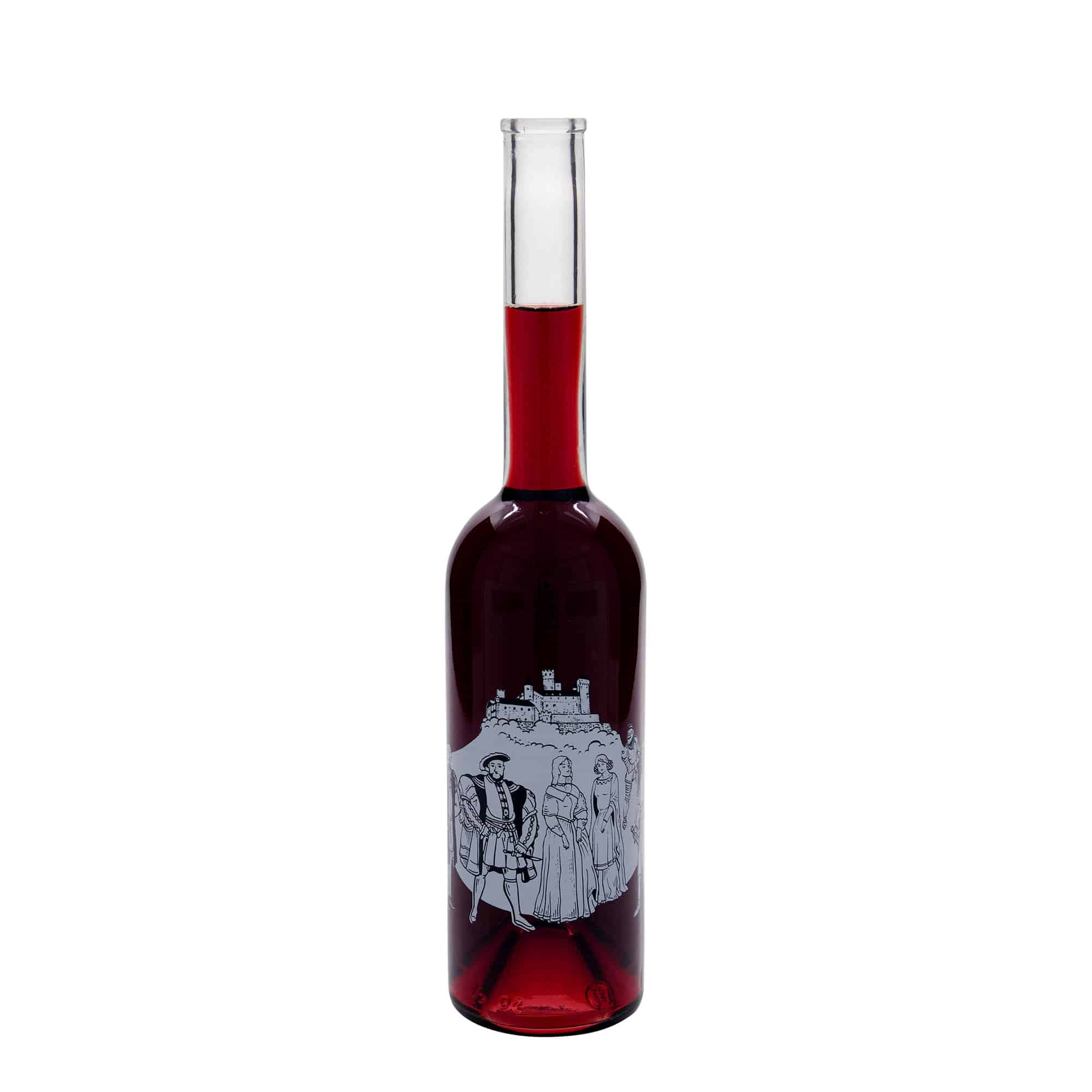 500 ml glazen fles 'Opera', motief: middeleeuwen, opening: kurk