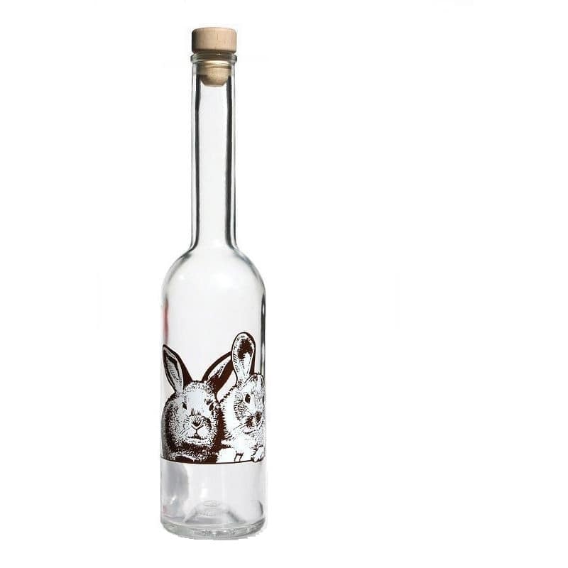500 ml glazen fles 'Opera', motief: konijn, opening: kurk