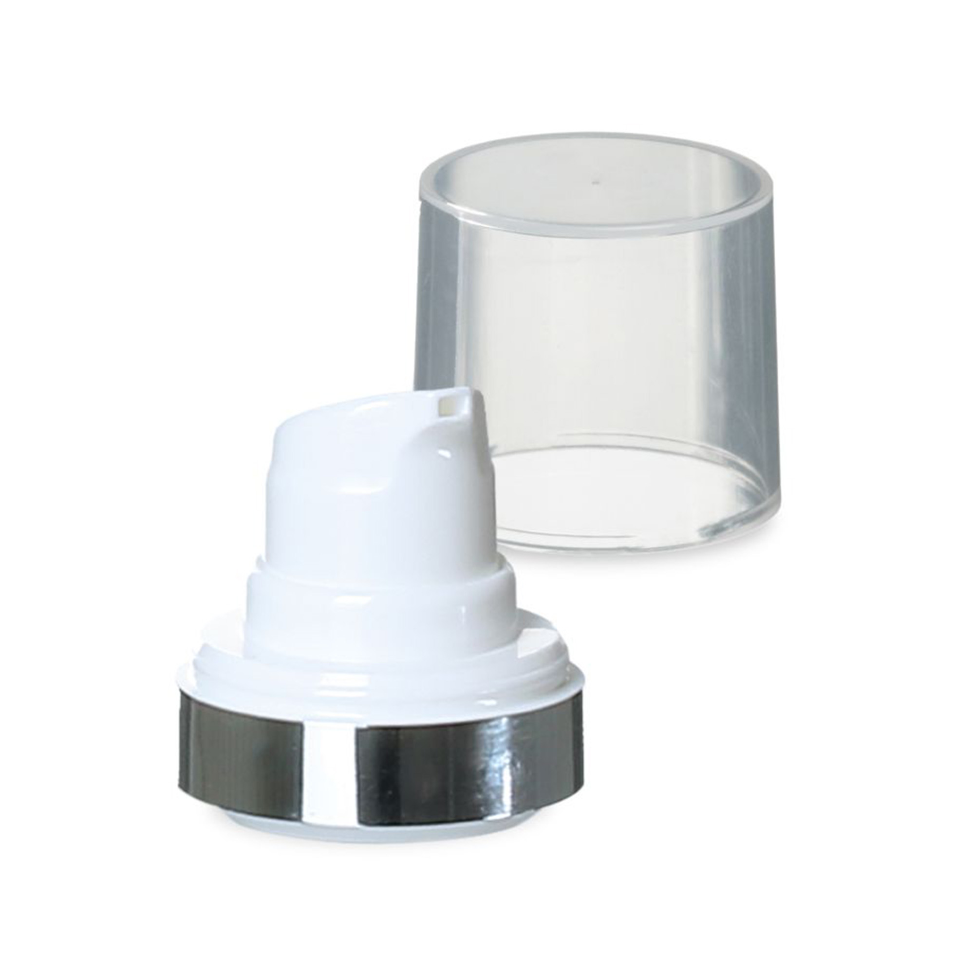Airless-kop Micro zilverrand + naturelgekleurde, glanzende stekkap Airless-kop Micro zilverrand + naturelgekleurde, glanzende stekkap