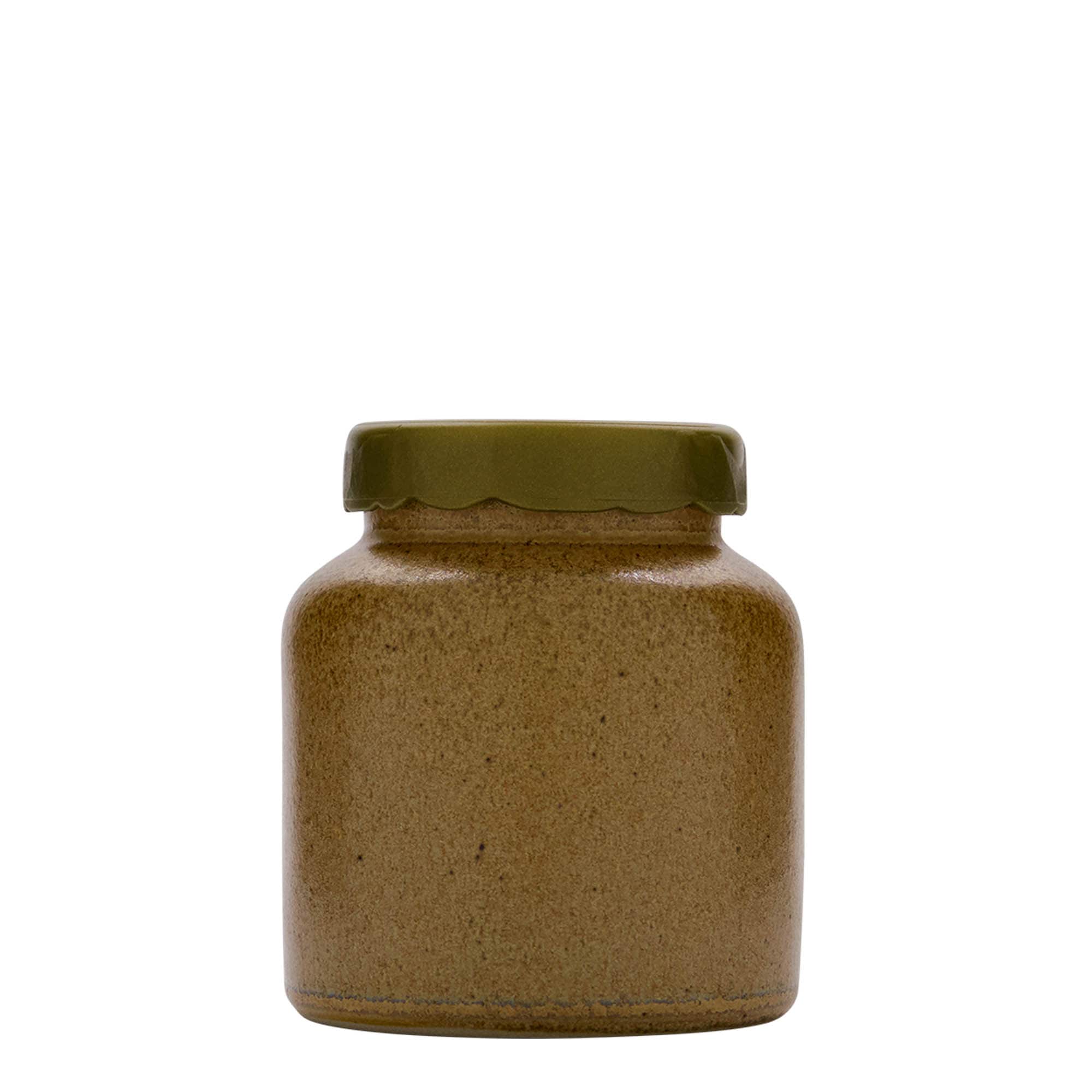 270 ml steengoedpot, keramiek, bruin-kristal, opening: omklapbaar deksel
