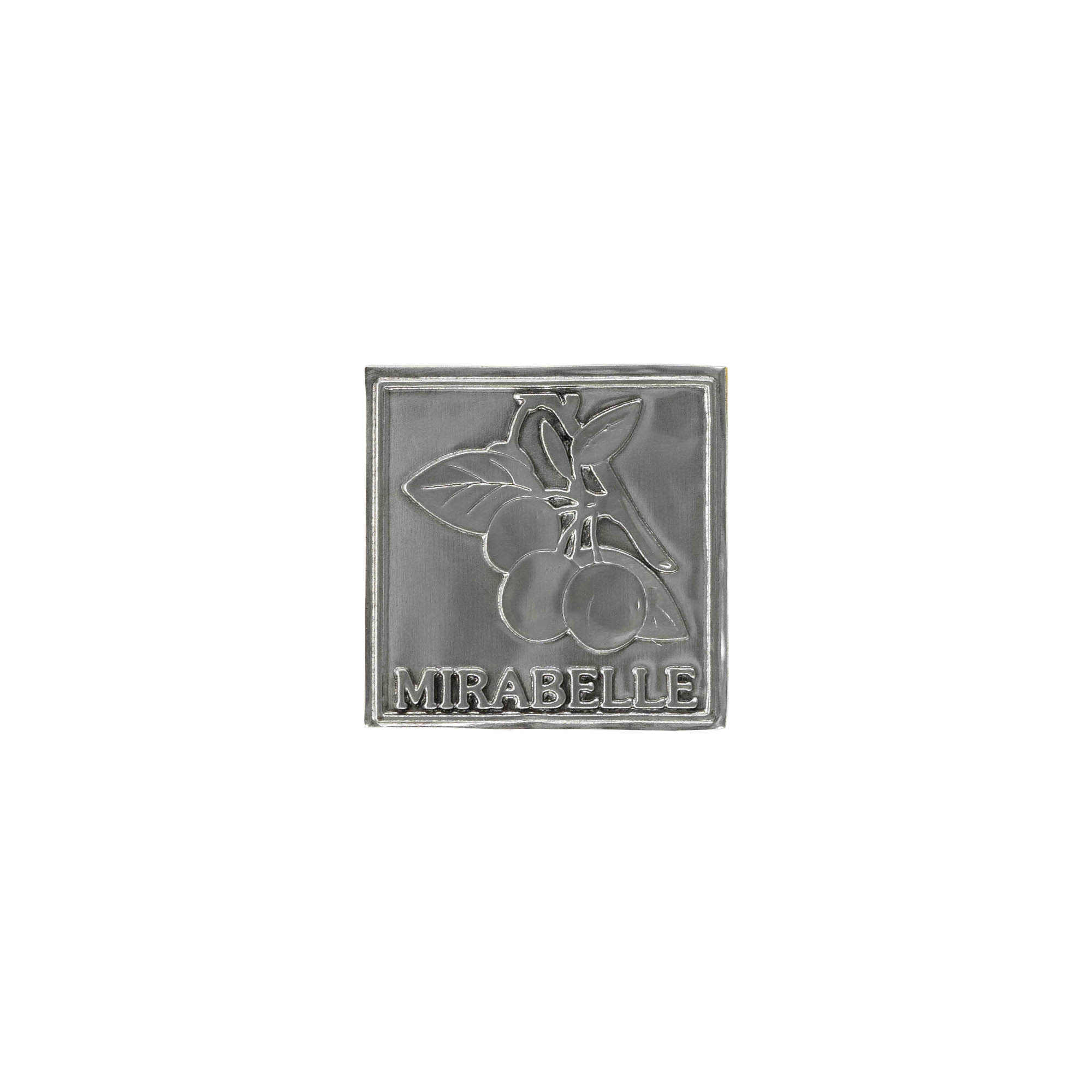 Tinlabel 'Mirabelle', vierkant, metaal, zilver Tinlabel 'Mirabelle', vierkant, metaal, zilver