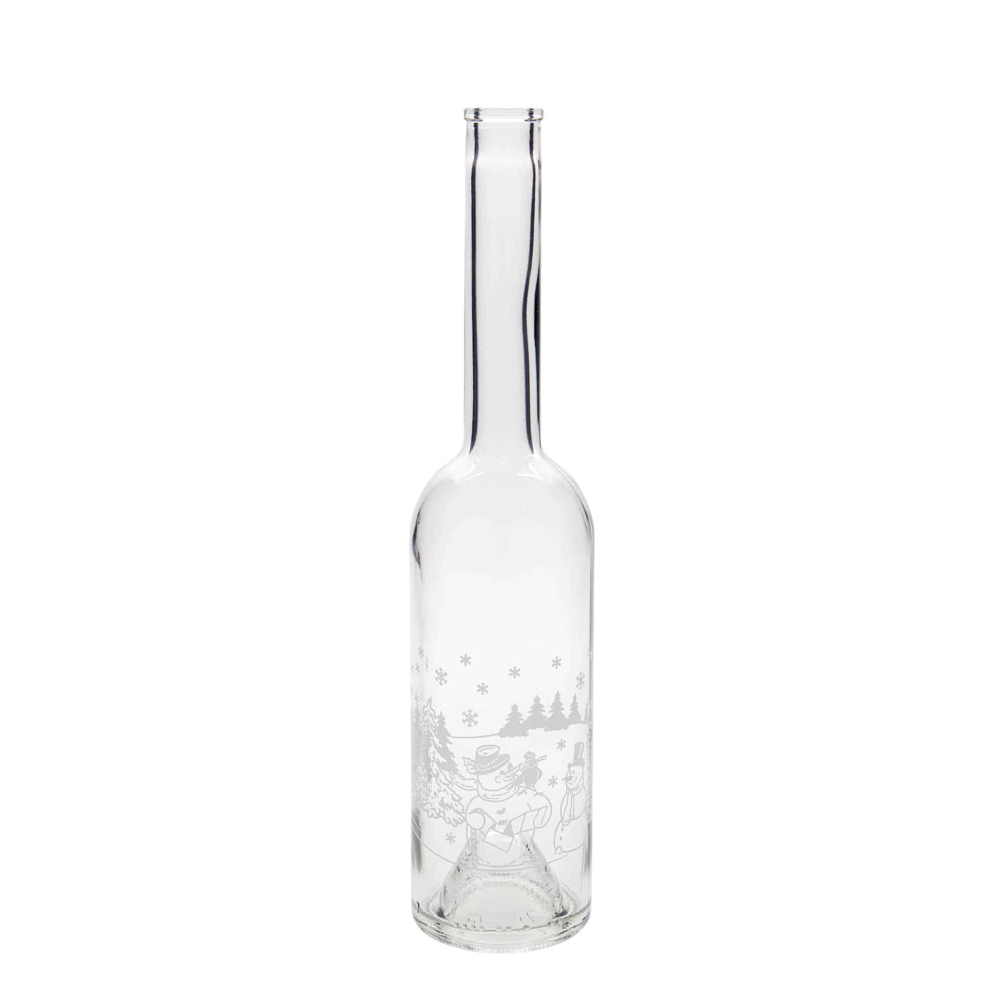500 ml glazen fles 'Opera', motief: sneeuwpopfles, opening: kurk 500 ml glazen fles 'Opera', motief: sneeuwpopfles, opening: kurk