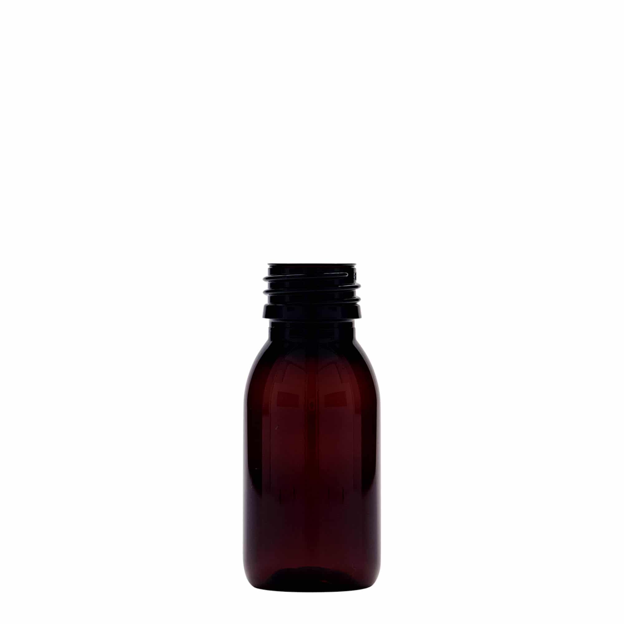 60 ml PET-medicijnfles, bruin, kunststof, opening: PP 28