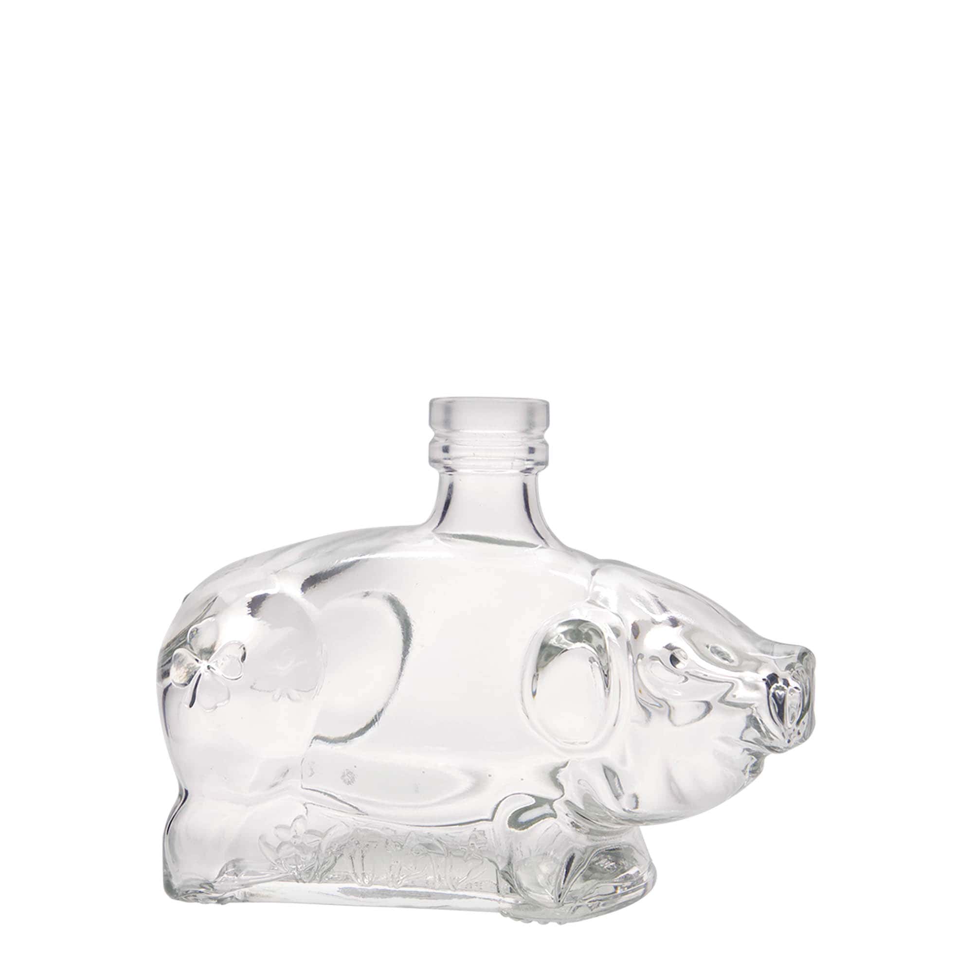 200 ml glazen fles 'Geluksvarkentje', opening: kurk