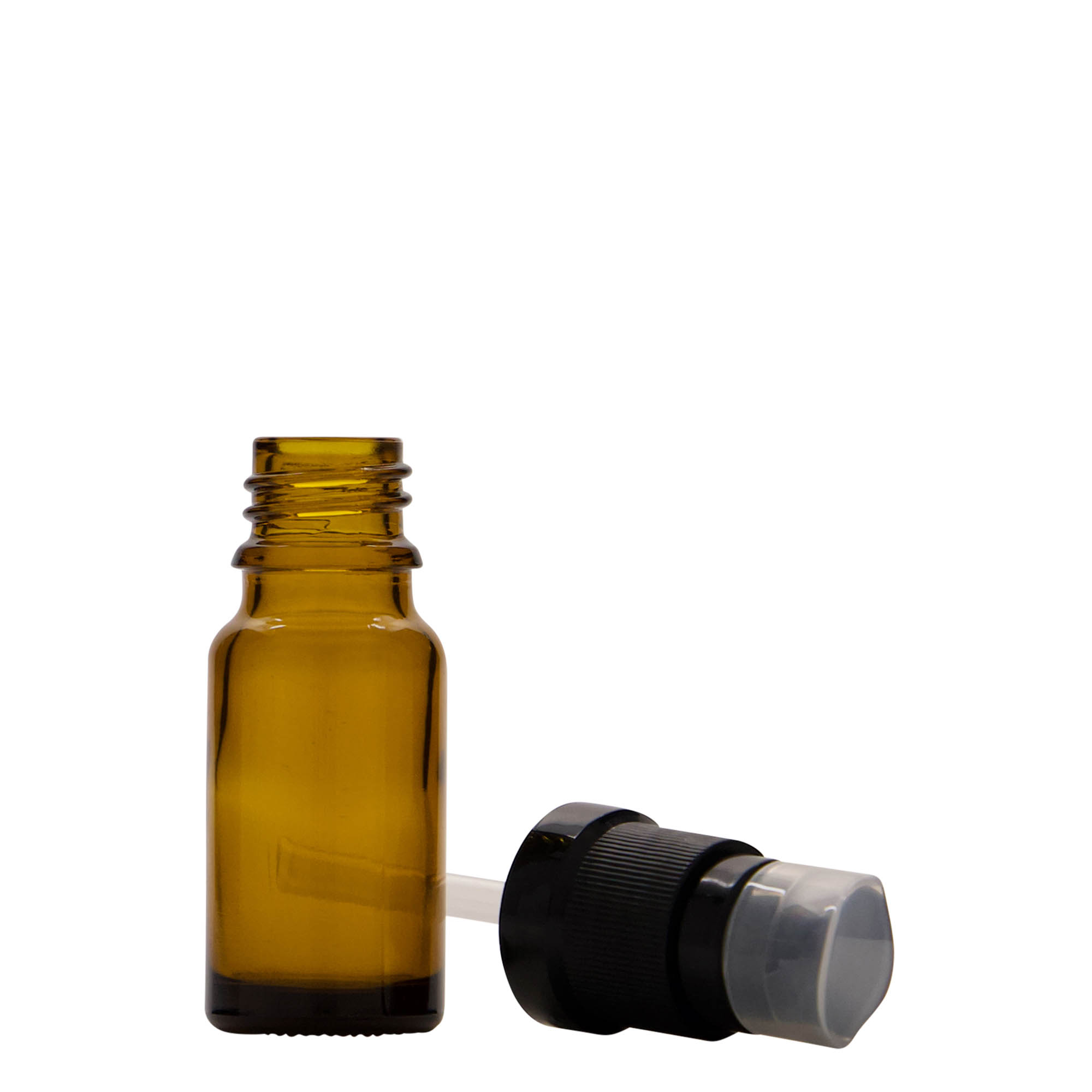 10 ml medicijnflesje met lotionpomp, glas, bruin, tuit: DIN 18 10 ml medicijnflesje met lotionpomp, glas, bruin, tuit: DIN 18