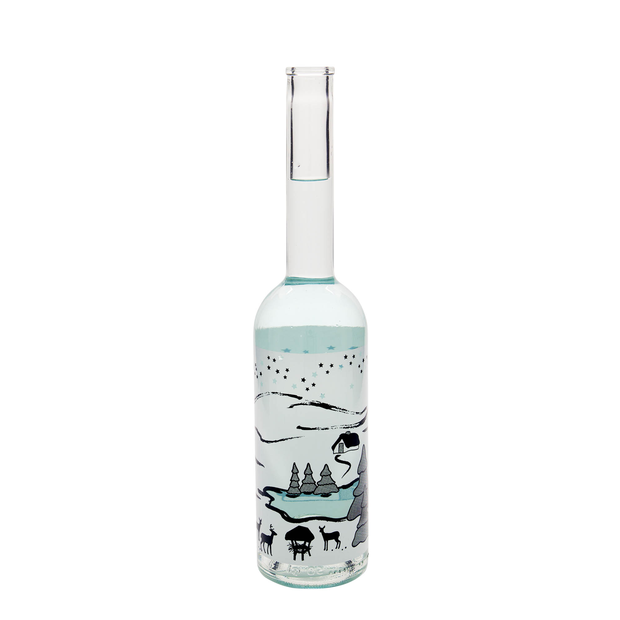 500 ml glazen fles 'Opera', motief: Wintertraum-Bianco, hals: kurk 500 ml glazen fles 'Opera', motief: Wintertraum-Bianco, hals: kurk