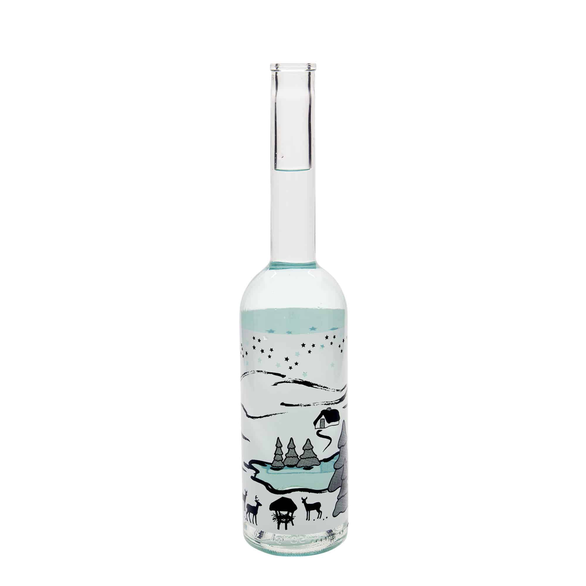 500 ml glazen fles 'Opera', motief: Wintertraum-Bianco, hals: kurk