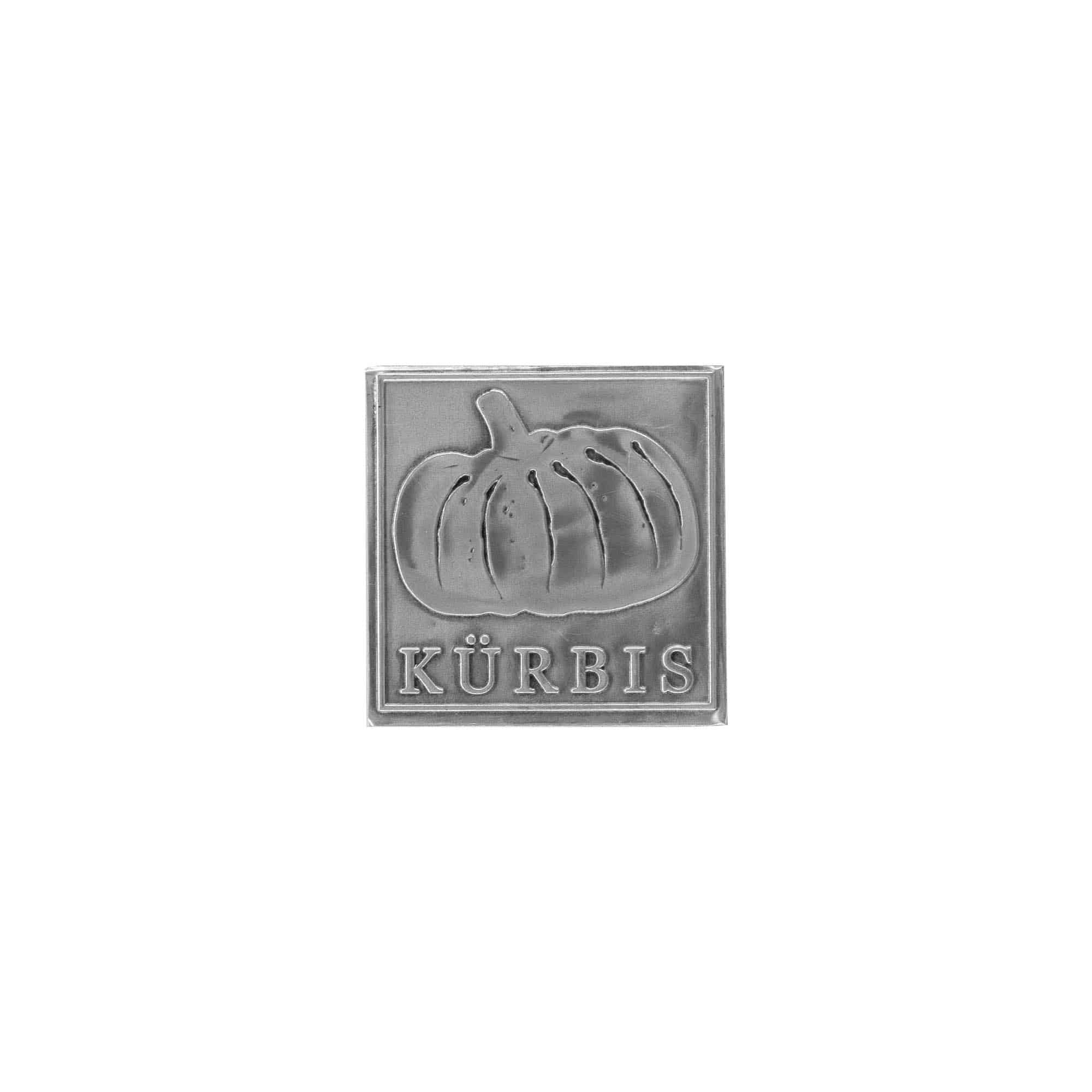 Tinlabel 'Pompoen', vierkant, metaal, zilver Tinlabel 'Pompoen', vierkant, metaal, zilver