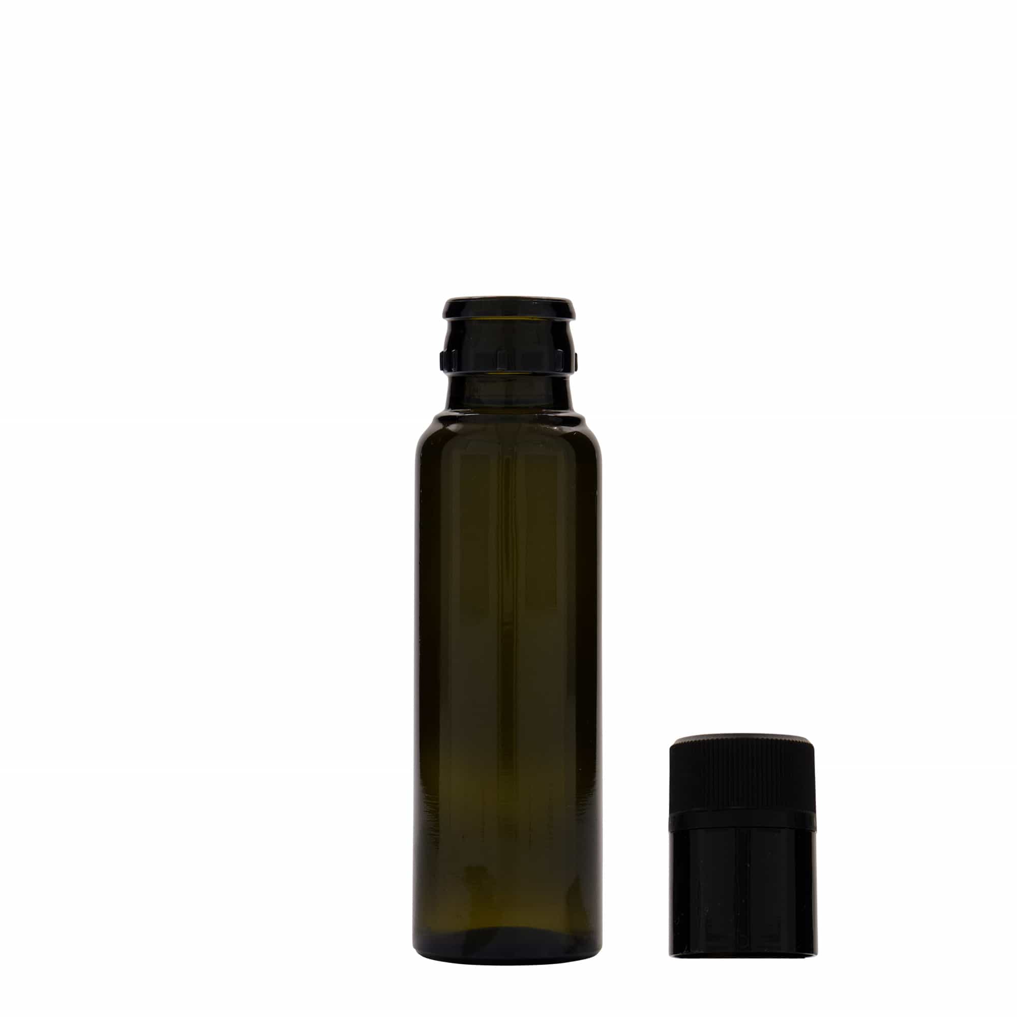 100 ml azijn-/olieflacon 'Willy New', glas, antiekgroen, mondstuk: DOP