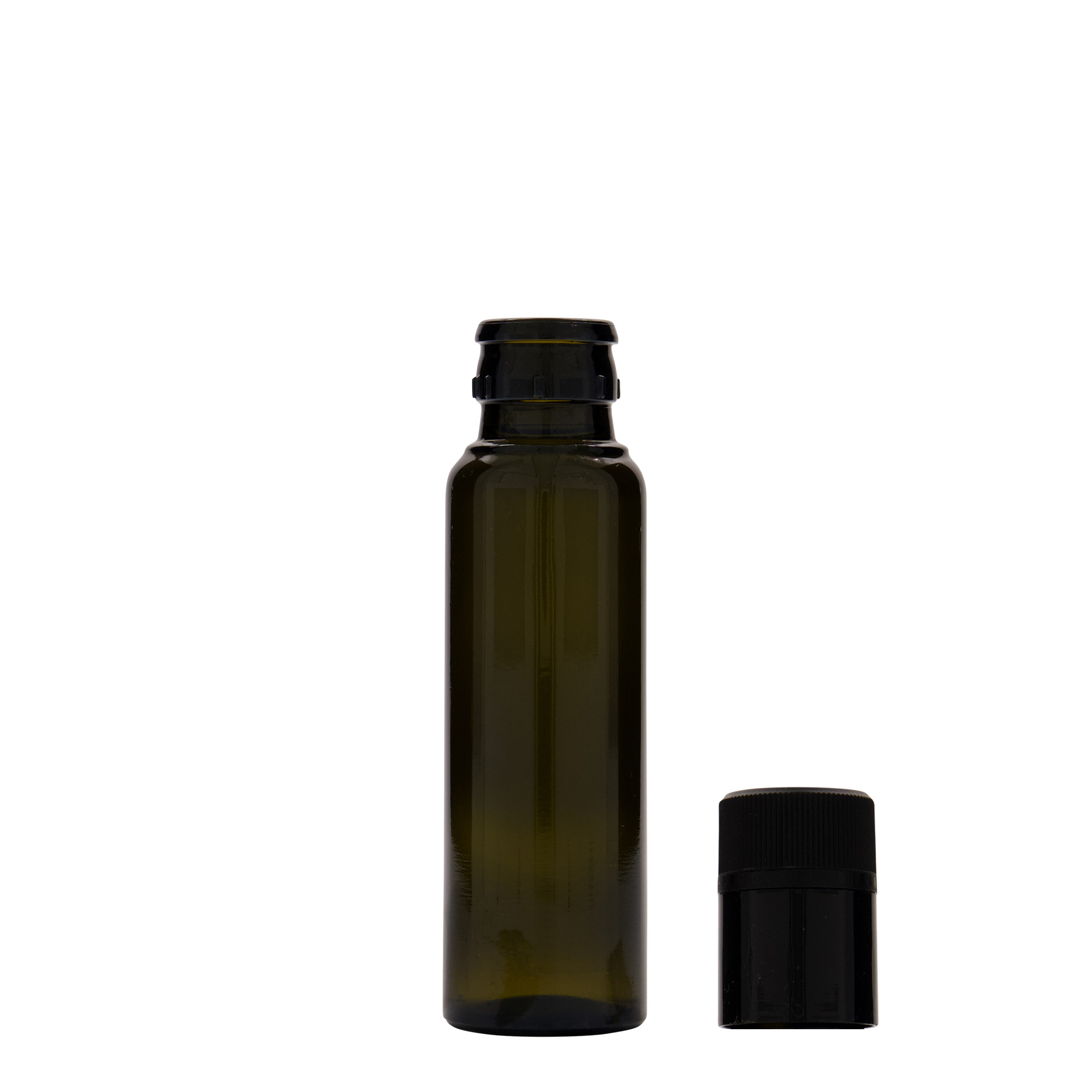 100 ml azijn-/olieflacon 'Willy New', glas, antiekgroen, mondstuk: DOP