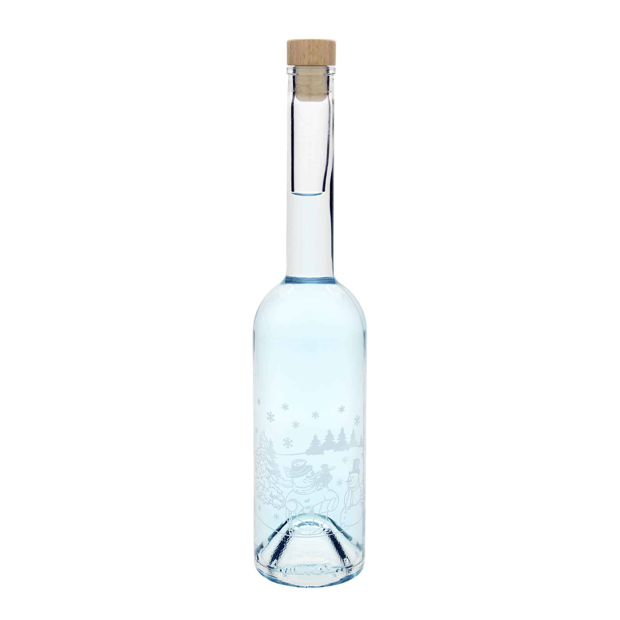 500 ml glazen fles 'Opera', motief: sneeuwpopfles, opening: kurk