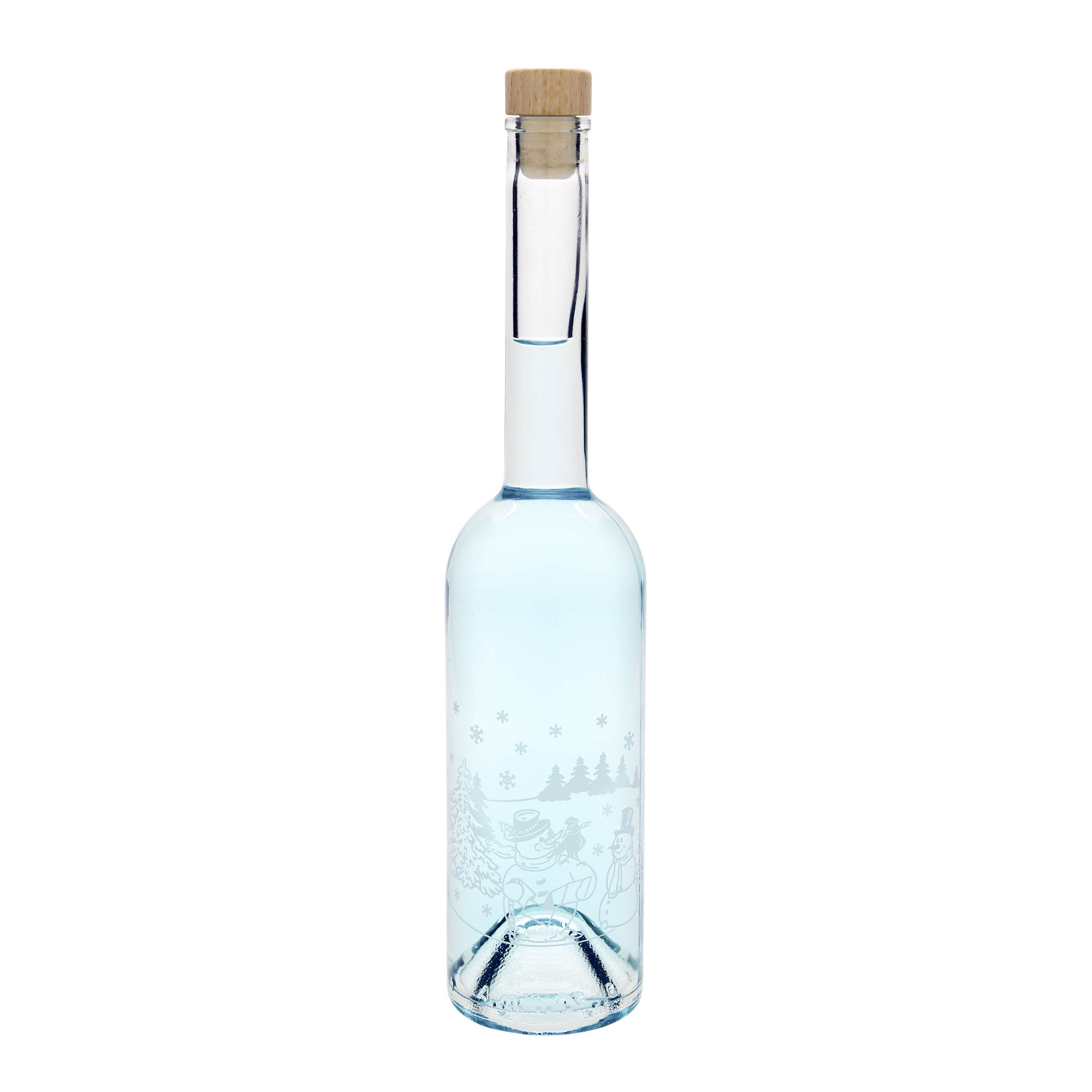 500 ml glazen fles 'Opera', motief: sneeuwpopfles, opening: kurk 500 ml glazen fles 'Opera', motief: sneeuwpopfles, opening: kurk