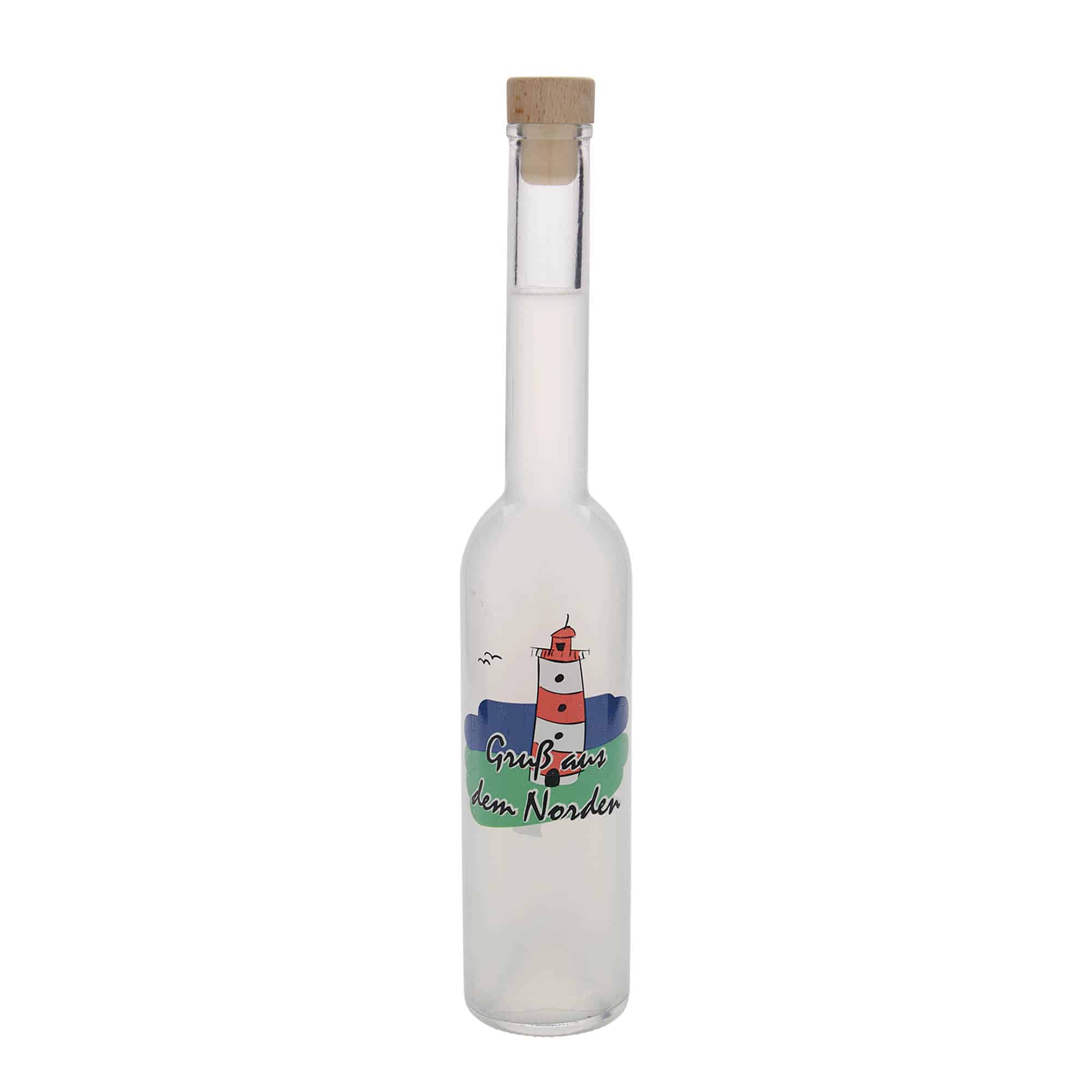 Glazen fles 'Opera', 350 ml, motief: Het noorden, monding: kurk