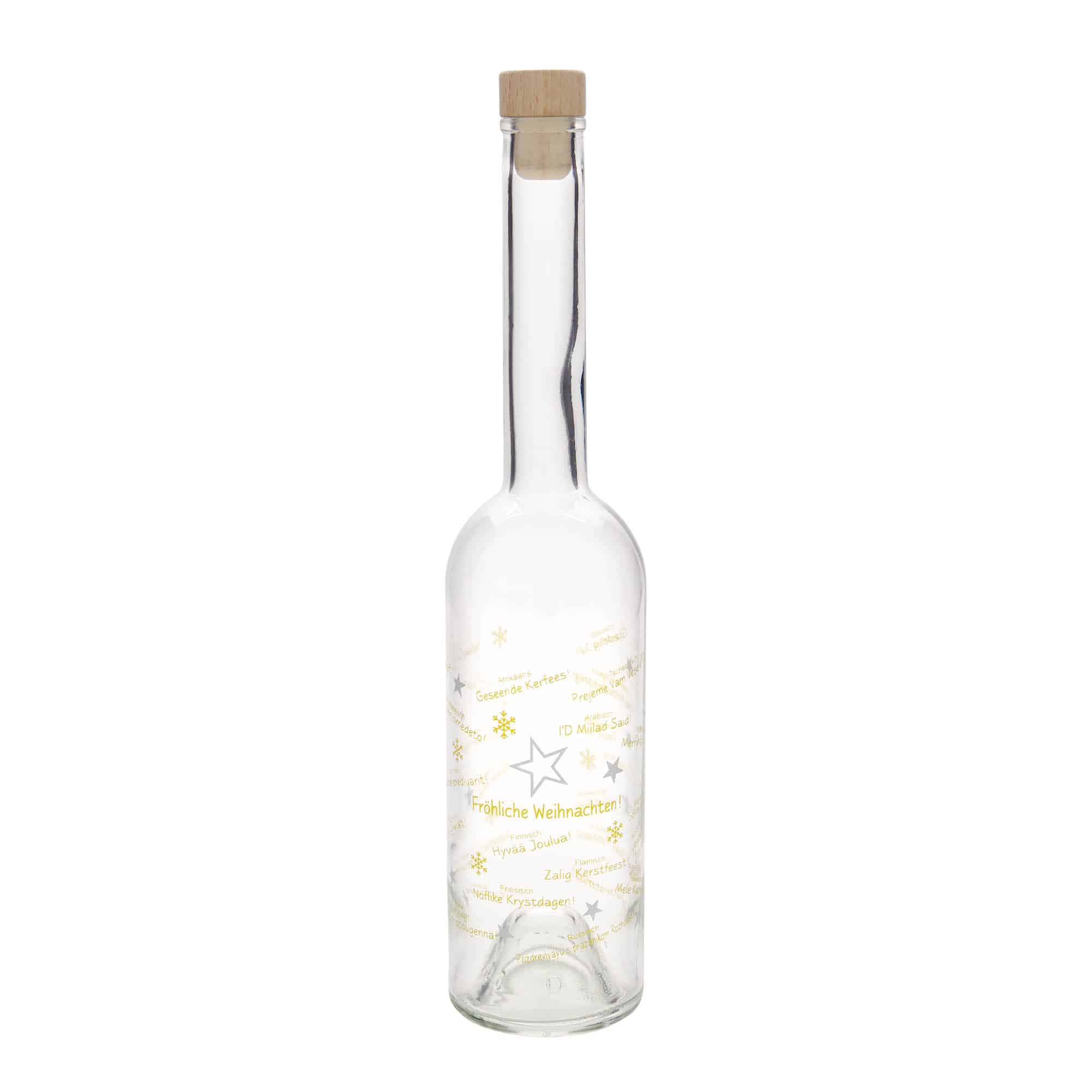 Glazen fles 'Opera', 500 ml, motief: Kerst wereldwijd, monding: kurk