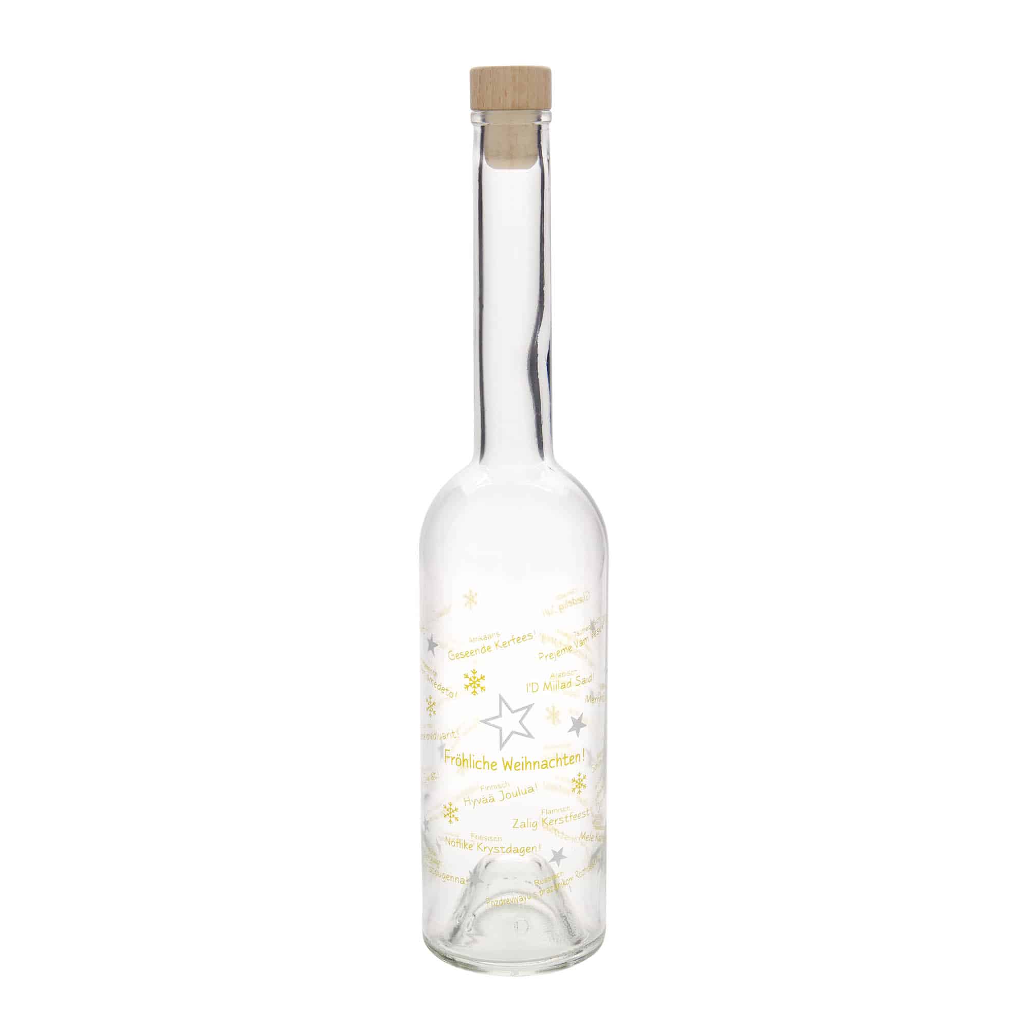 500 ml glazen fles 'Opera', motief: Kerstmis in de wereld, opening: kurk