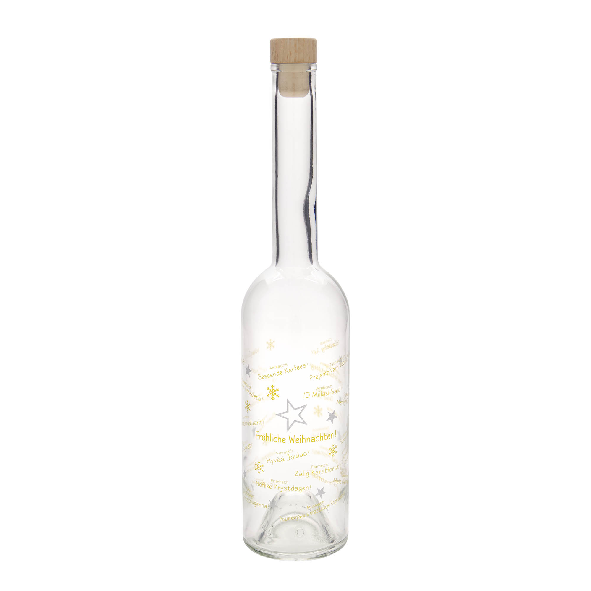 500 ml glazen fles 'Opera', motief: Kerstmis in de wereld, opening: kurk 500 ml glazen fles 'Opera', motief: Kerstmis in de wereld, opening: kurk