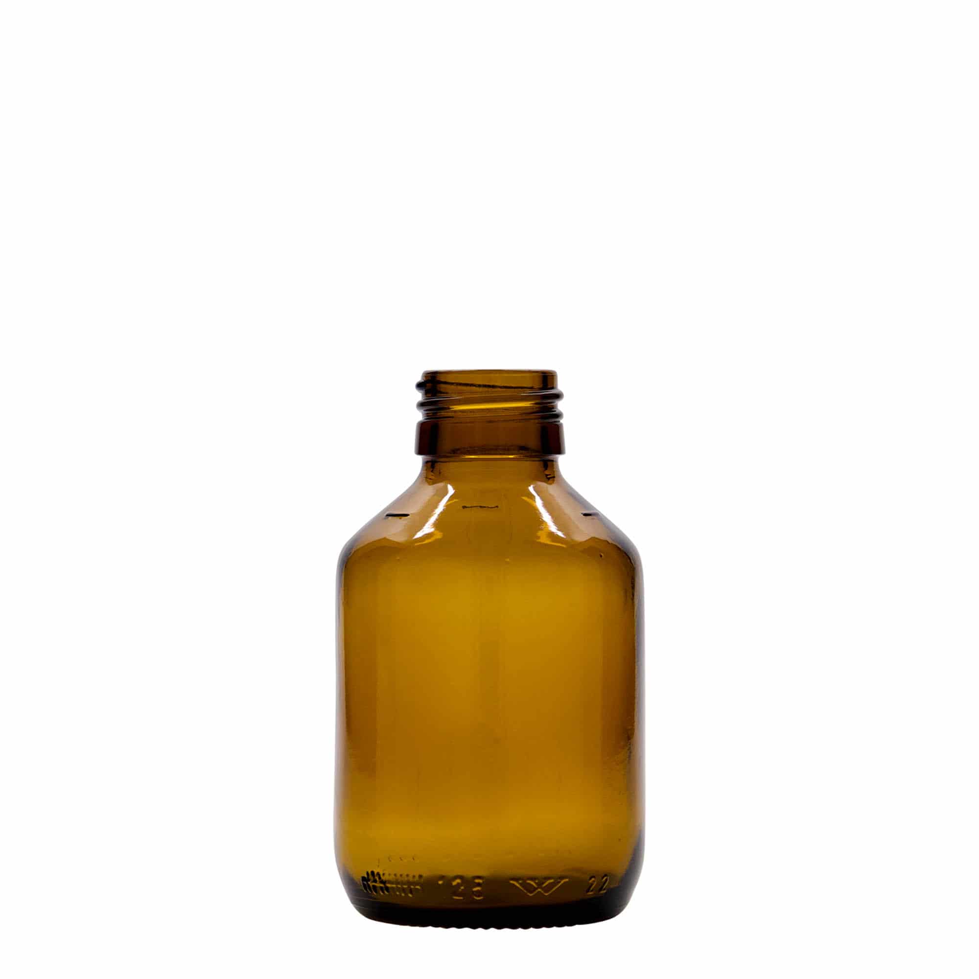 Medicijnfles, 125 ml, bruin, glas, monding: PP 28 Medicijnfles, 125 ml, bruin, glas, monding: PP 28