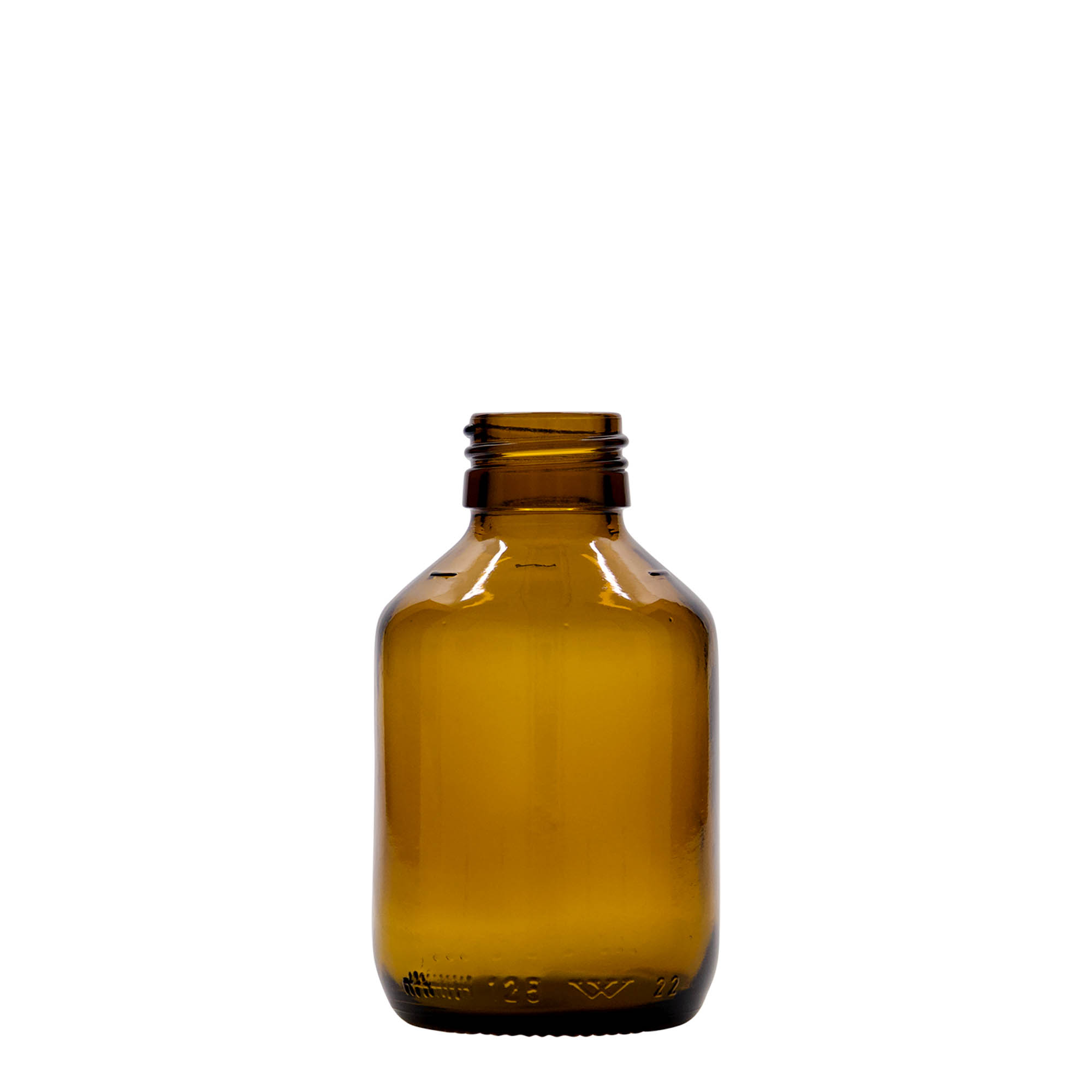 125 ml medicijnfles, bruin, glas, opening: PP 28