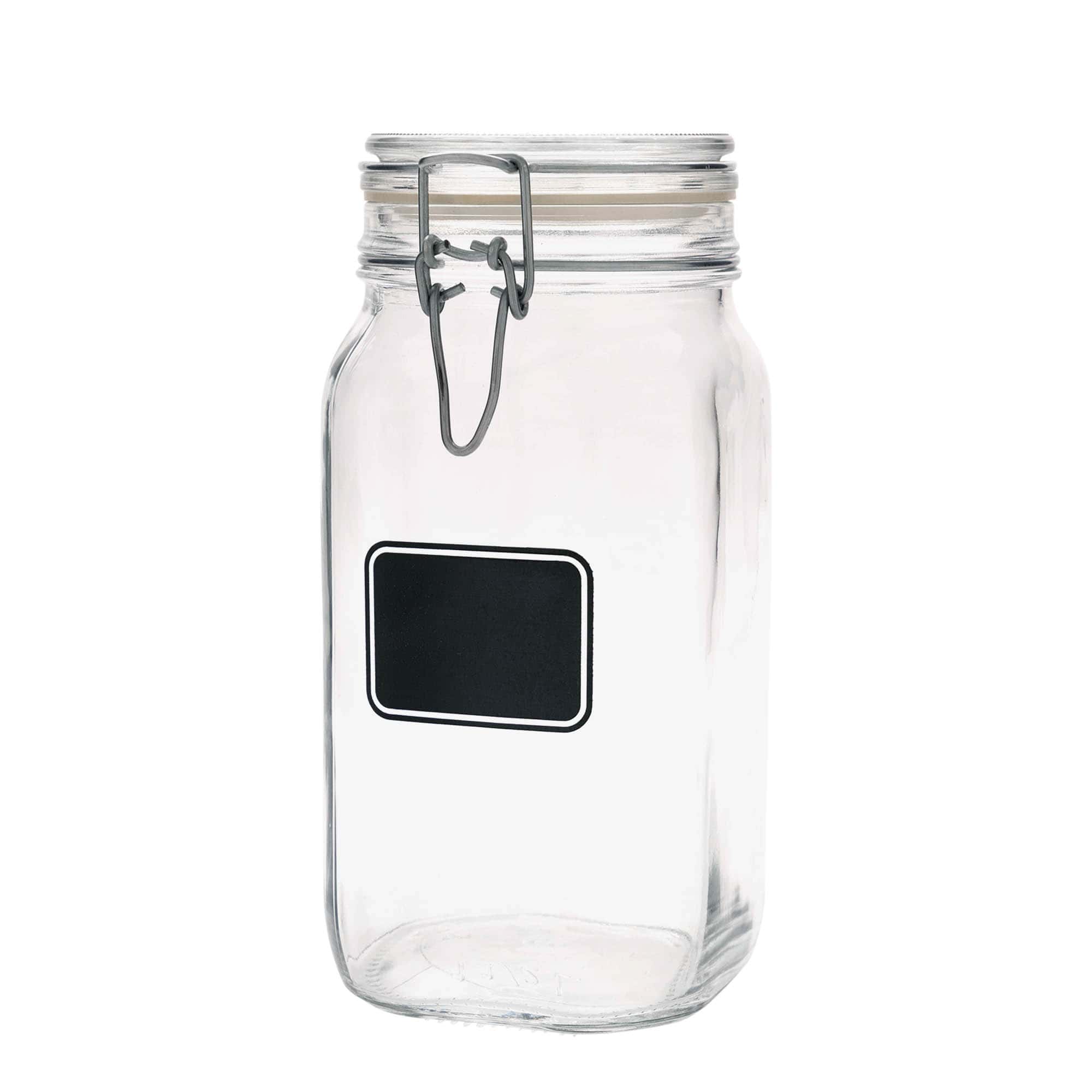 1.500 ml beugelfles 'Fido', motief: etiketveld, vierkant, opening: beugelsluiting