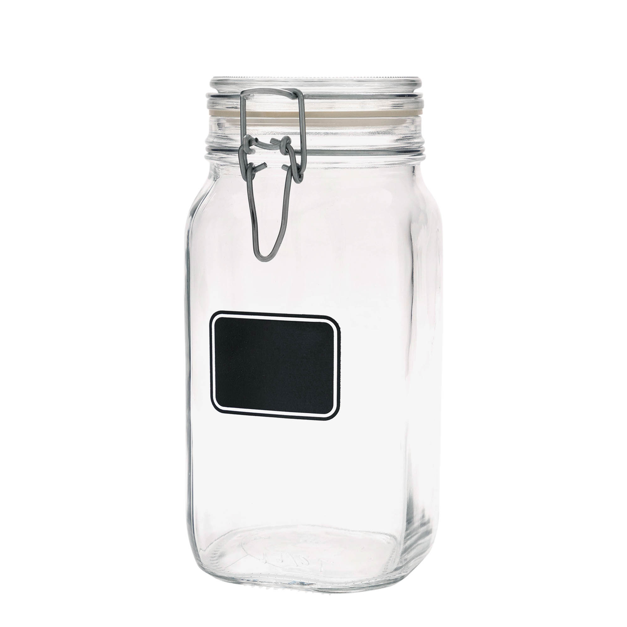 1.500 ml beugelfles 'Fido', motief: etiketveld, vierkant, opening: beugelsluiting