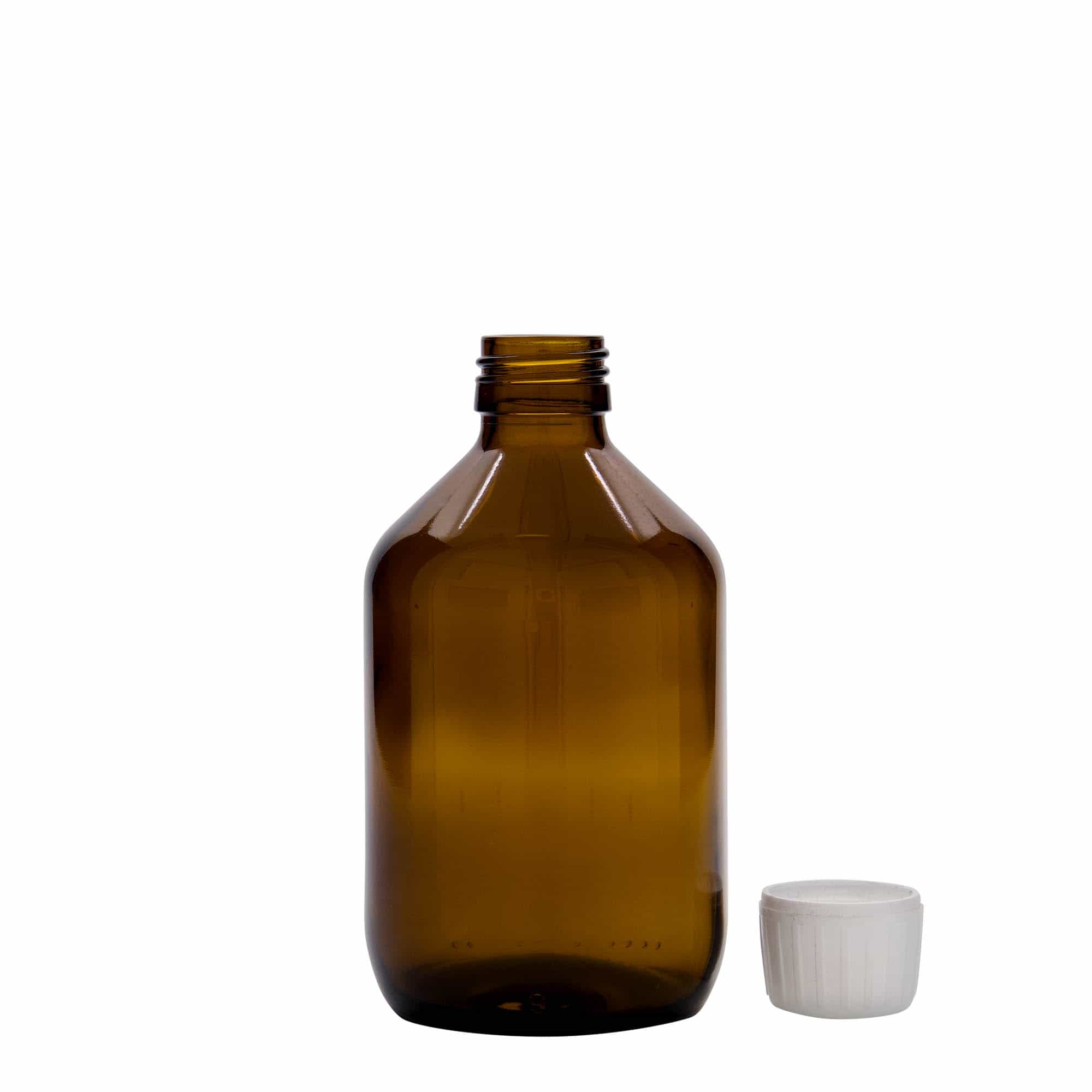 300 ml medicijnfles, bruin, glas, opening: PP 28