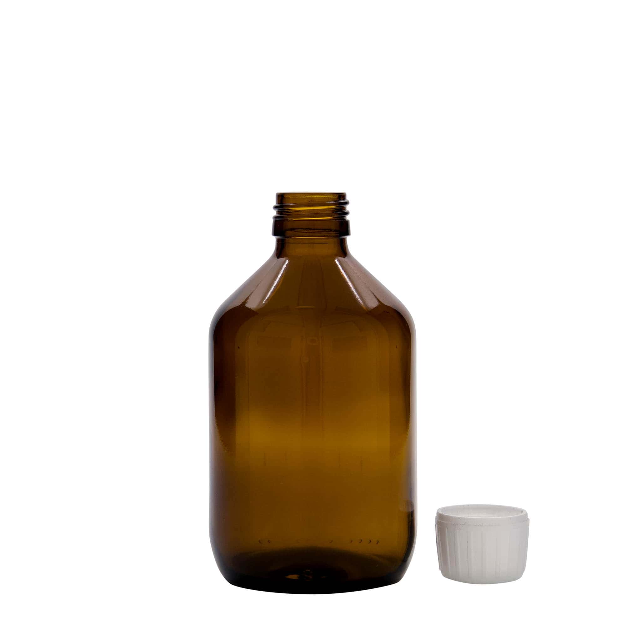 300 ml medicijnfles, bruin, glas, opening: PP 28