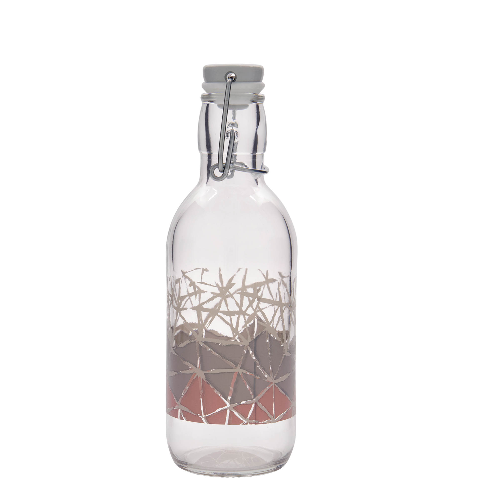 500 ml glazen fles Emilia bedrukt 'Manolibera rosa', opening: beugelverschluss