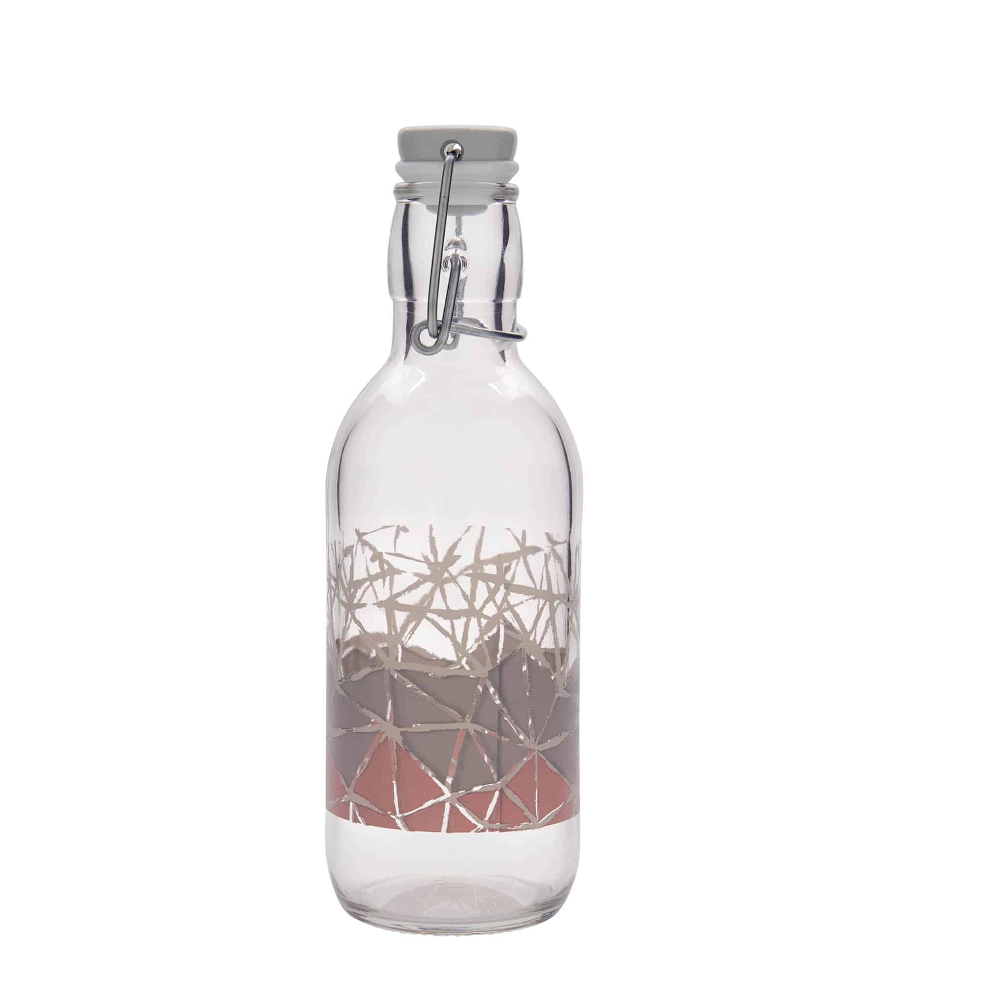 500 ml glazen fles Emilia bedrukt 'Manolibera rosa', opening: beugelverschluss