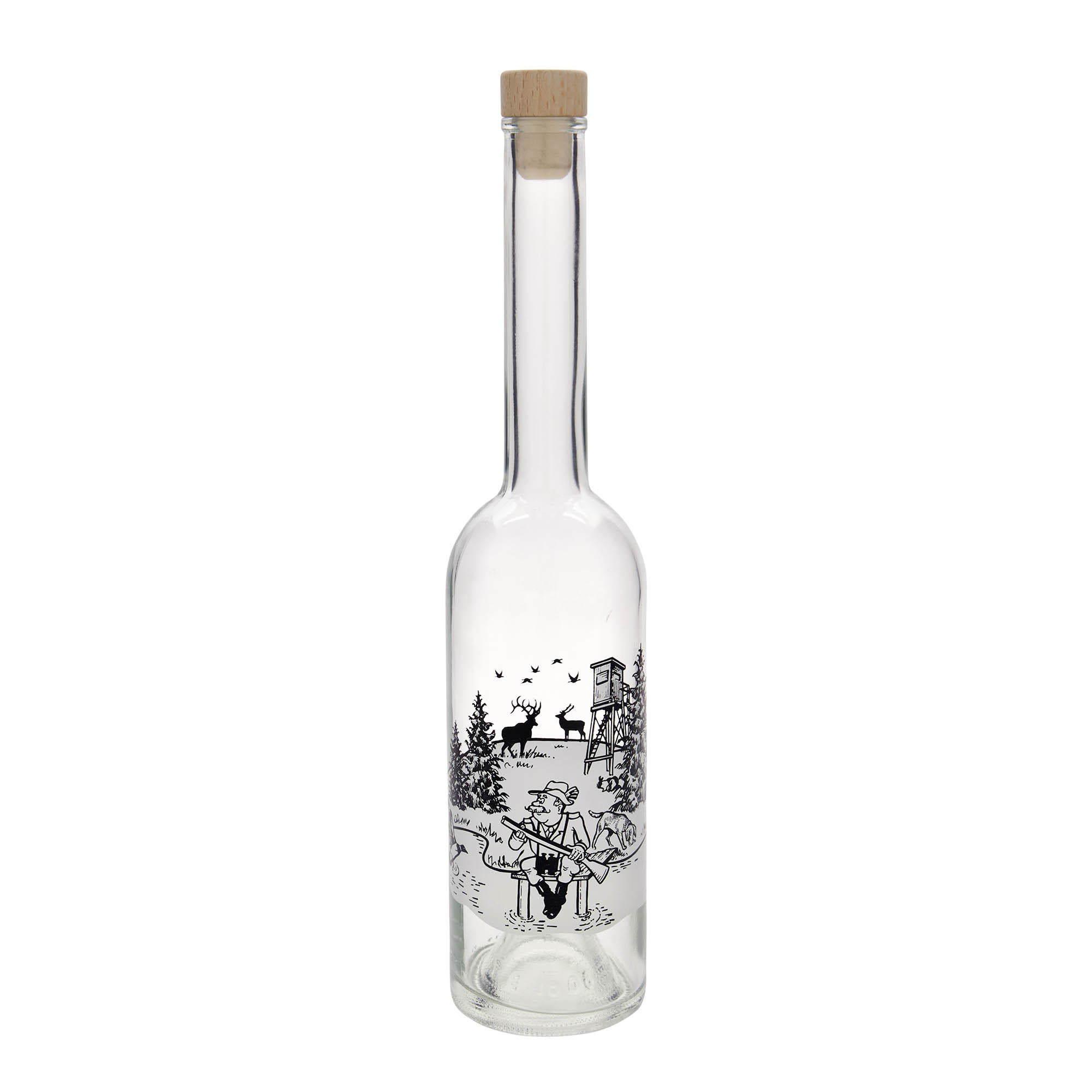 500 ml glazen fles 'Opera', motief: jager, opening: kurk