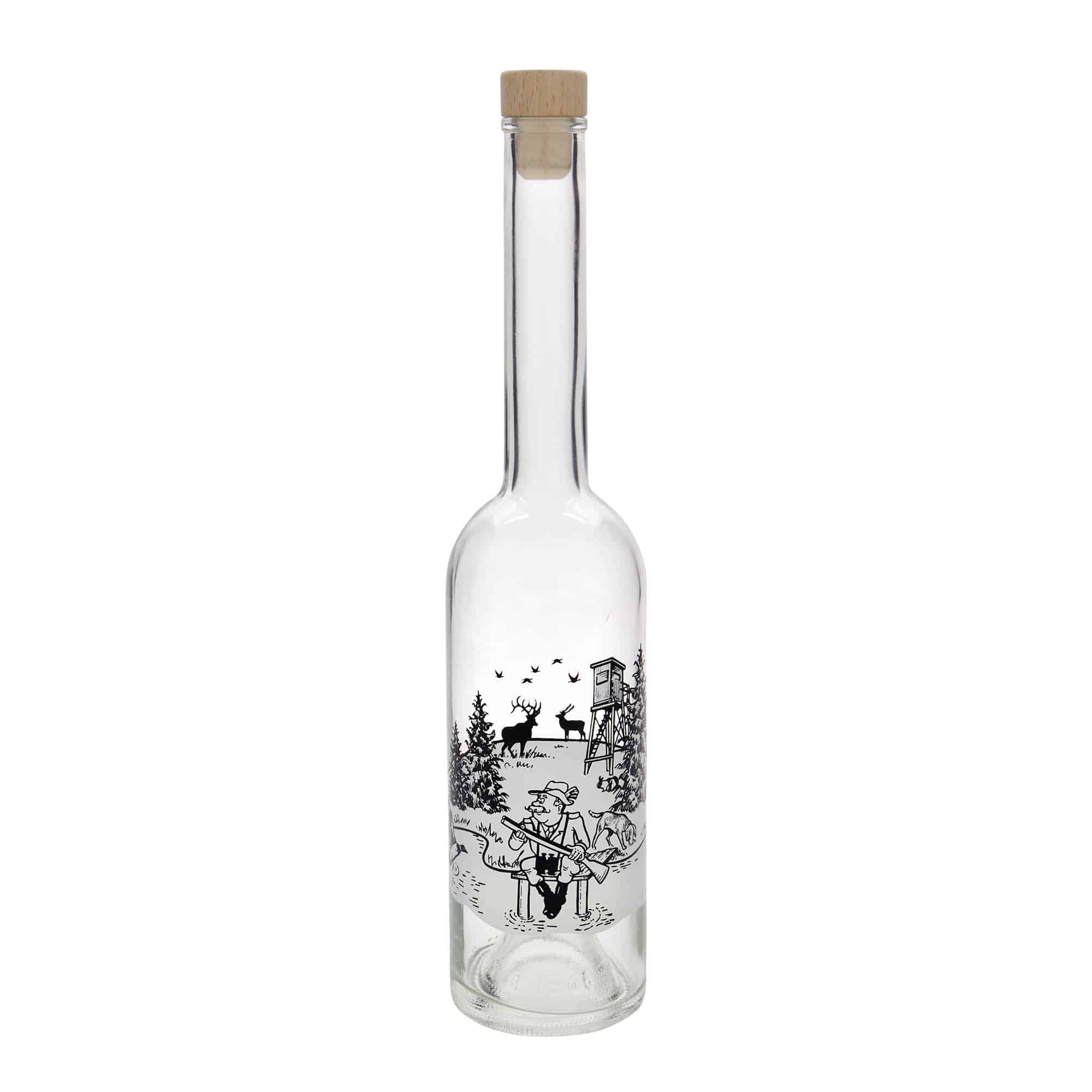 500 ml glazen fles 'Opera', motief: jager, opening: kurk