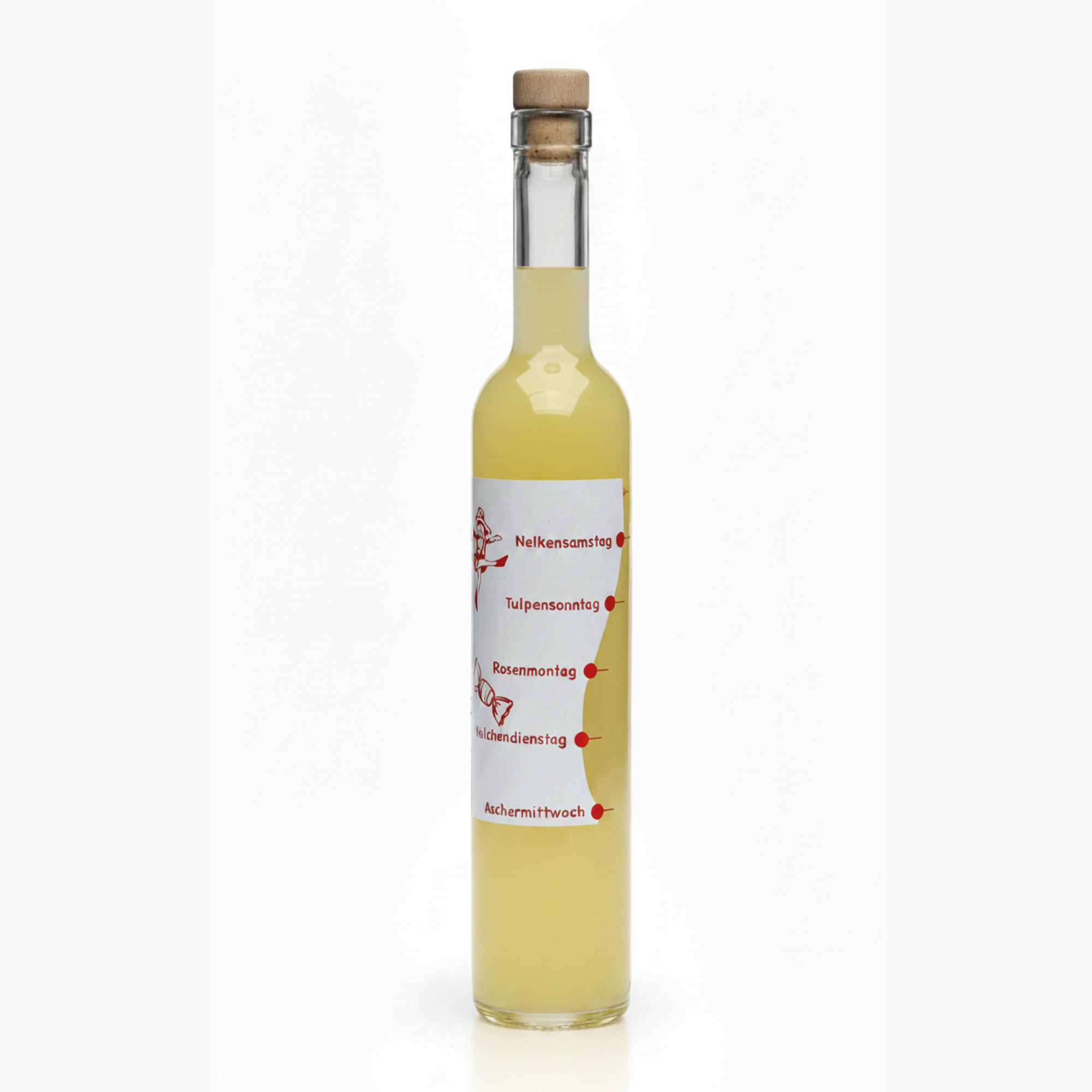 500 ml glazen fles Maximo bedrukt 'Carnaval', opening: kurk 500 ml glazen fles Maximo bedrukt 'Carnaval', opening: kurk