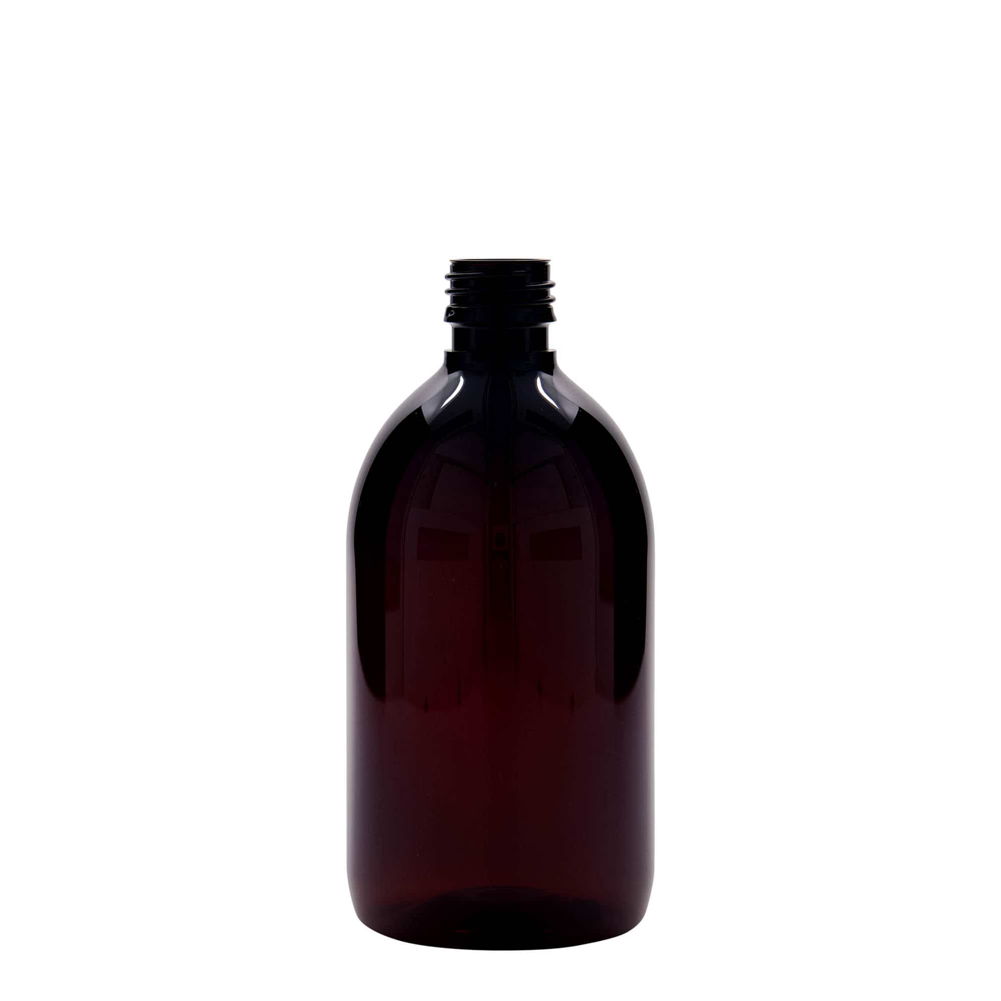 Pet-medicijnfles, 500 ml, bruin, kunststof, monding: PP 28 Pet-medicijnfles, 500 ml, bruin, kunststof, monding: PP 28