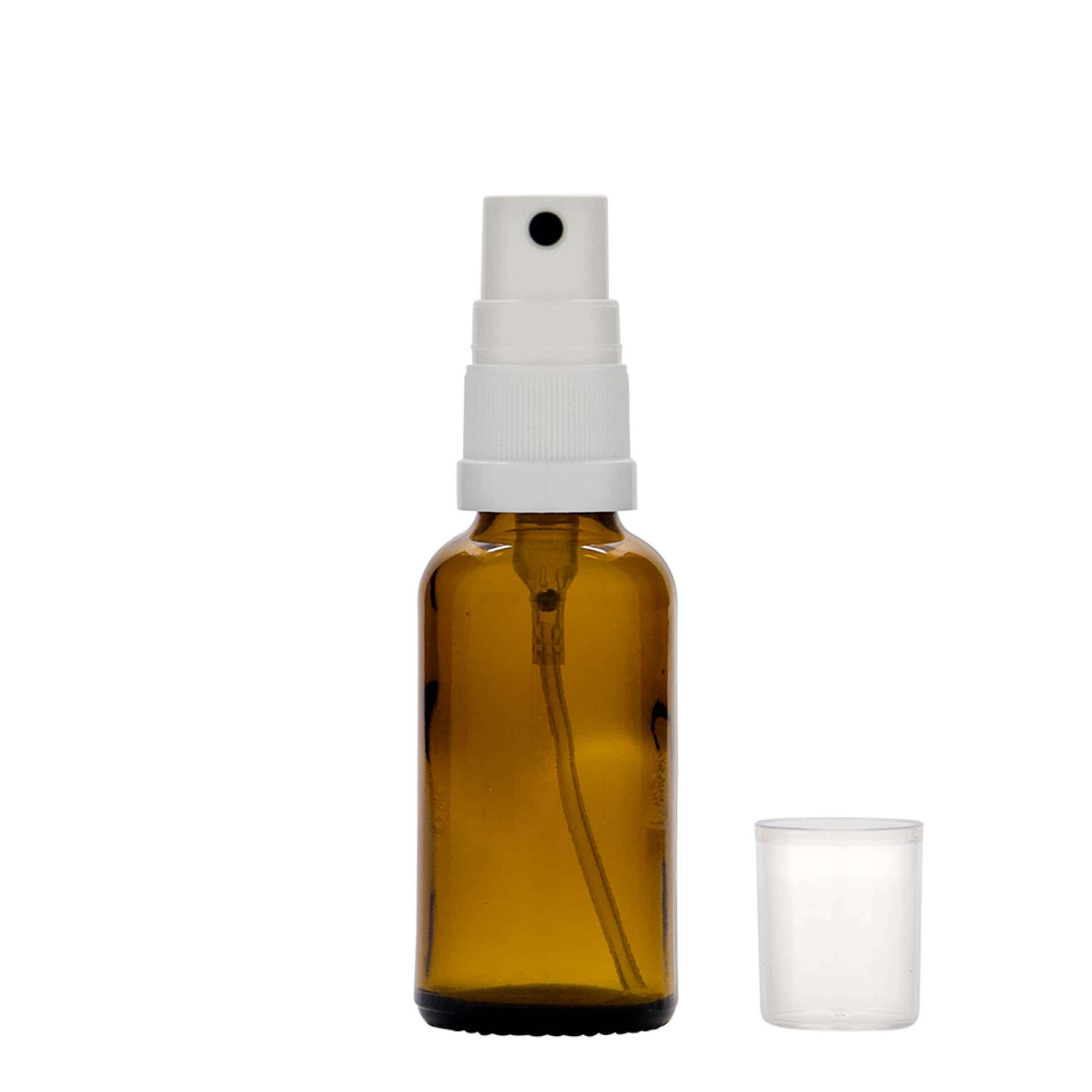 30 ml spuitflesje medicijn, glas, bruin, mondstuk: DIN 18