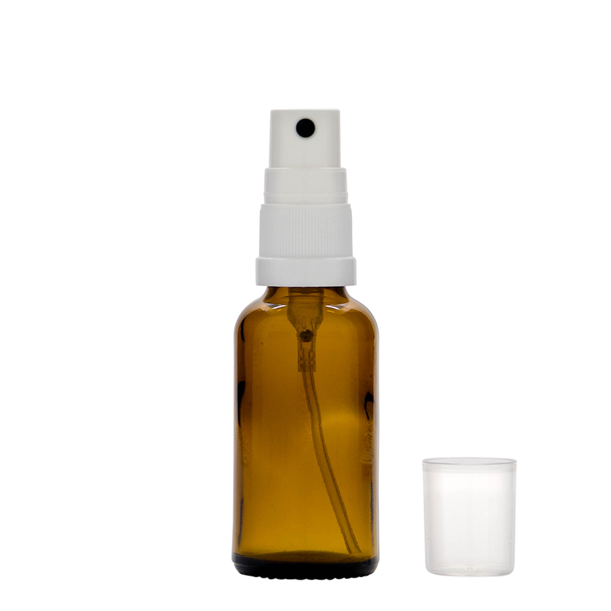 30 ml spuitflesje medicijn, glas, bruin, mondstuk: DIN 18