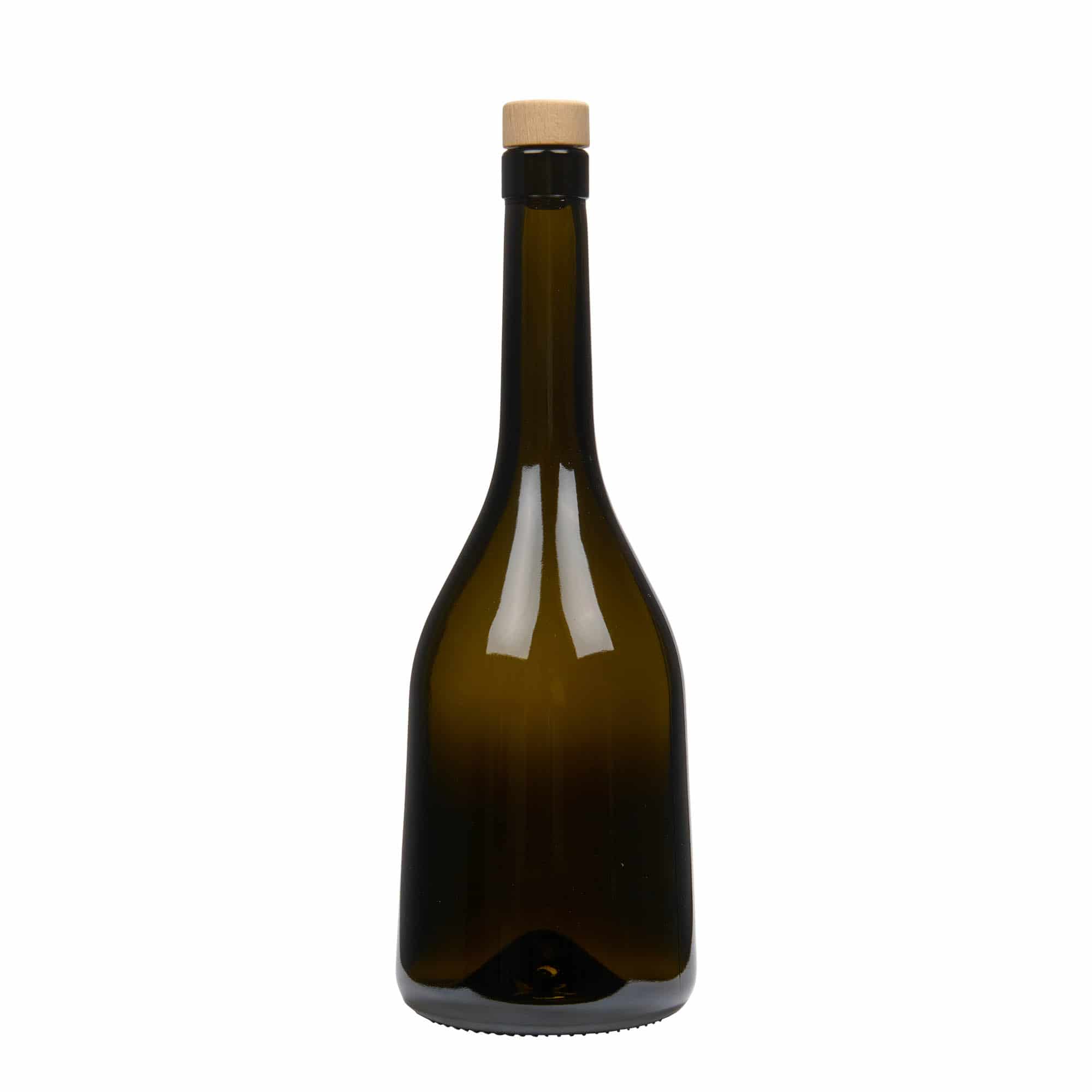 750 ml glazen fles 'Rustica', antiekgroen, hals: kurk