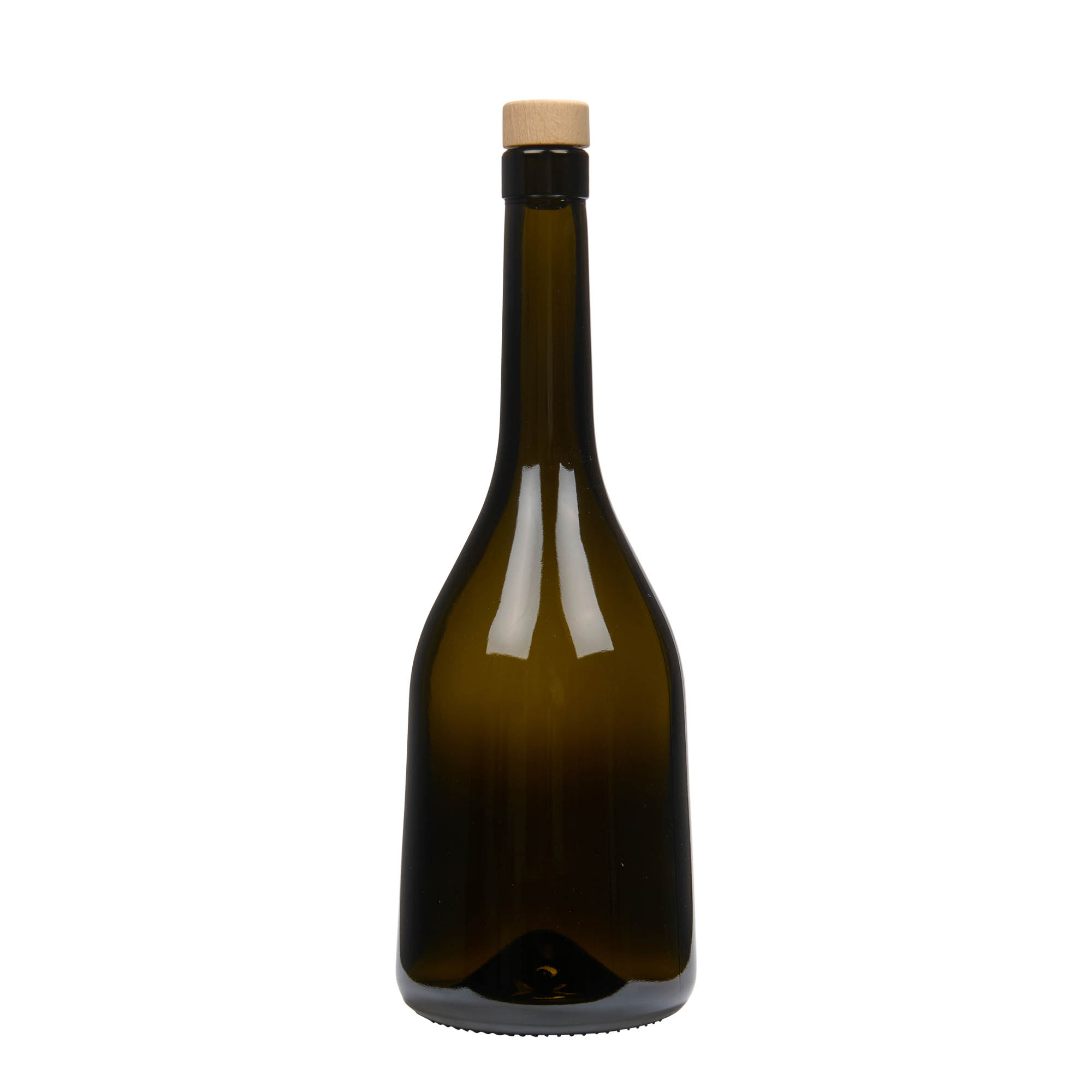 750 ml glazen fles 'Rustica', antiekgroen, hals: kurk