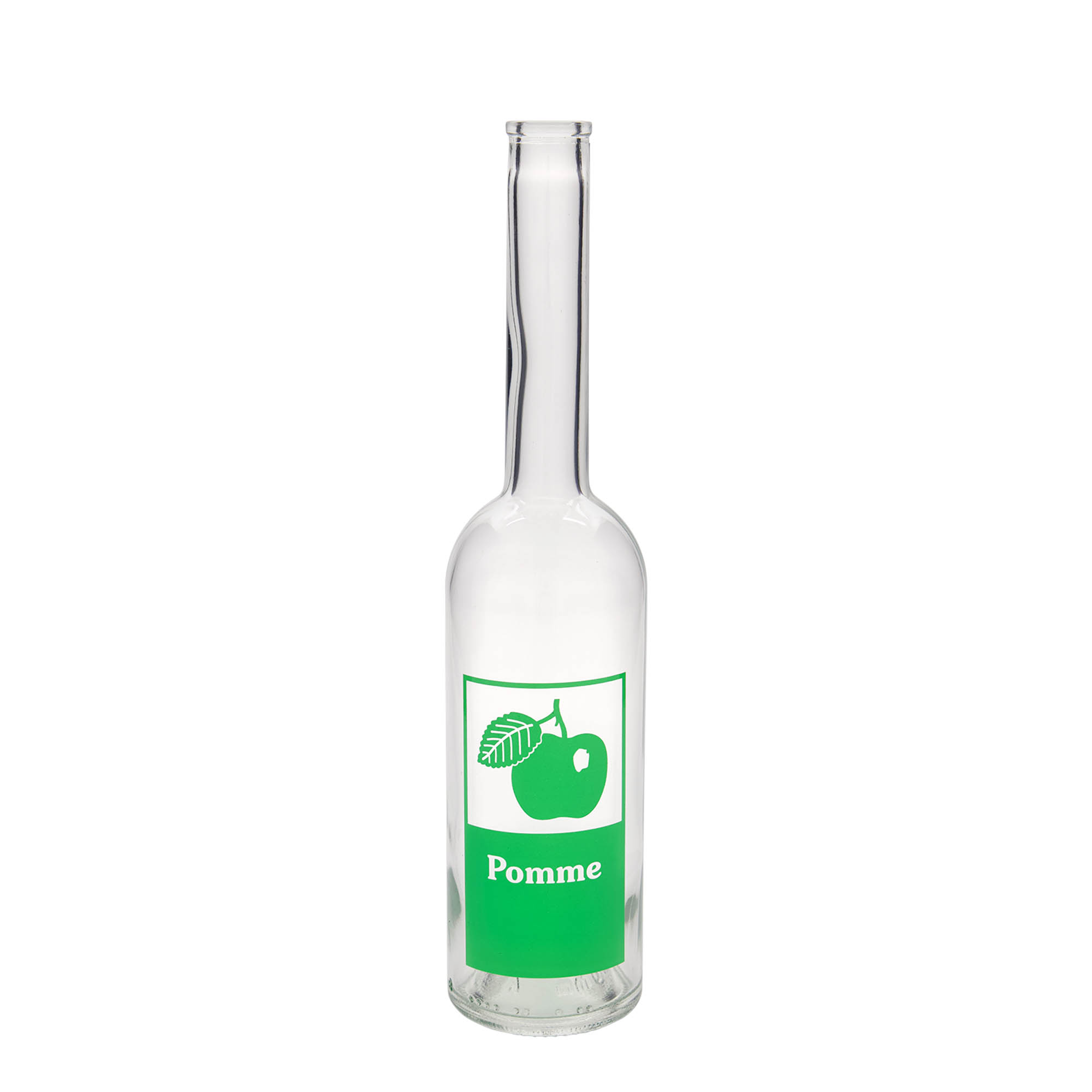 Glazen fles 'Opera', 500 ml, motief: Pomme, monding: kurk Glazen fles 'Opera', 500 ml, motief: Pomme, monding: kurk