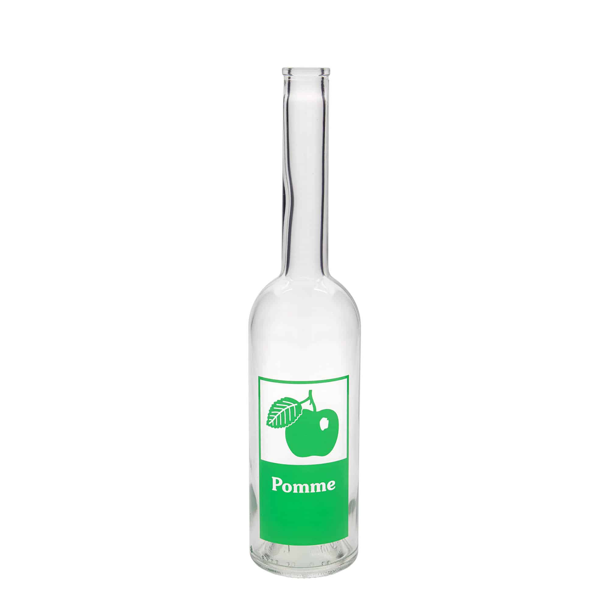 Glazen fles 'Opera', 500 ml, motief: Pomme, monding: kurk Glazen fles 'Opera', 500 ml, motief: Pomme, monding: kurk