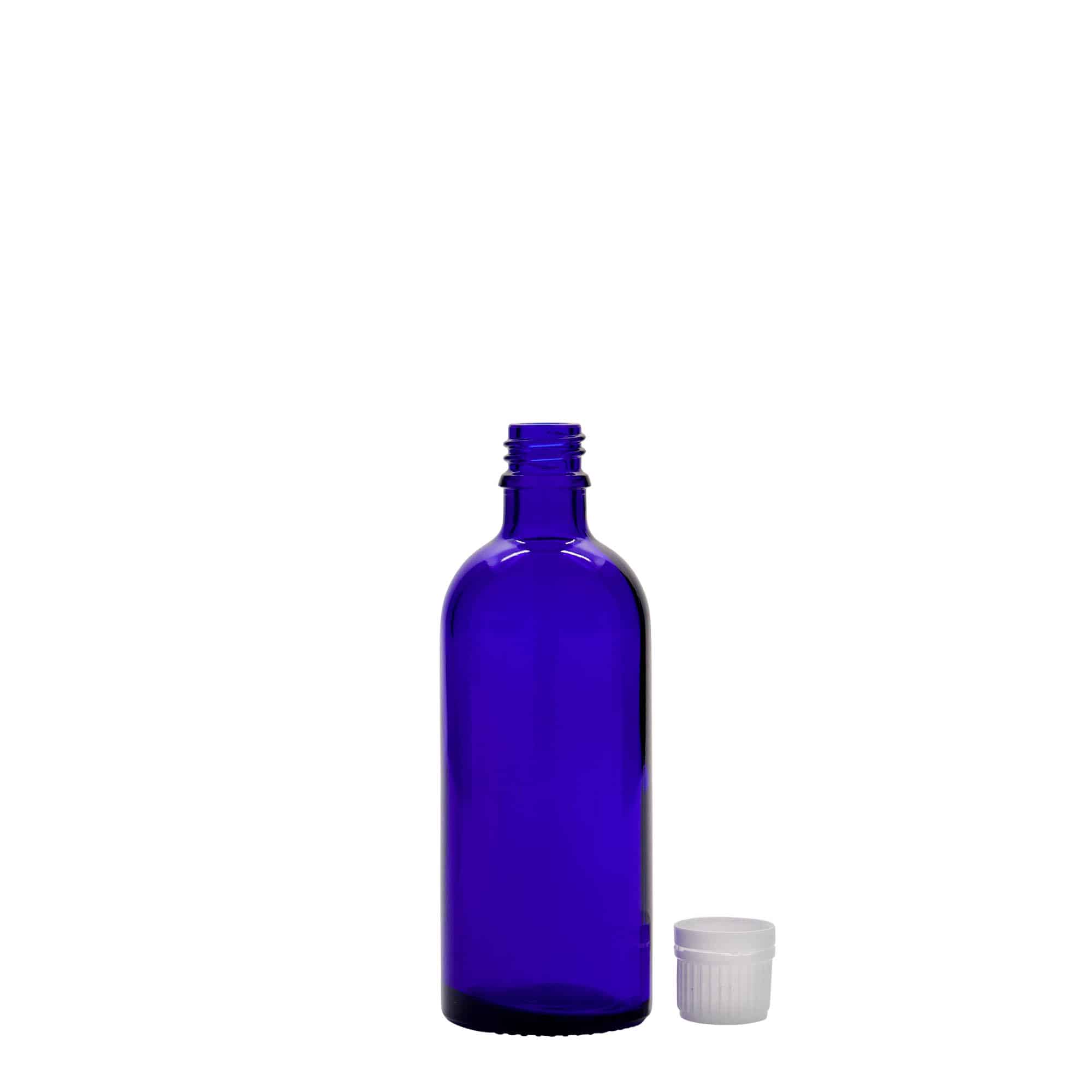 100 ml medicijnfles, glas, koningsblauw, opening: DIN 18
