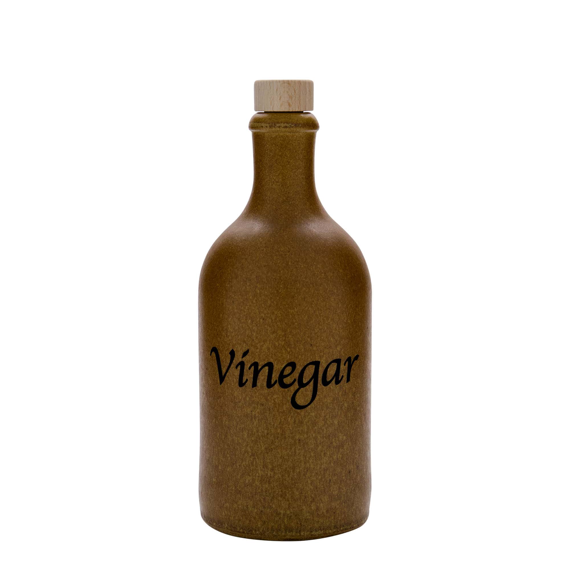 500 ml Tonkruik, motief: azijn, steengoed, bruin-kristal, monding: kurk