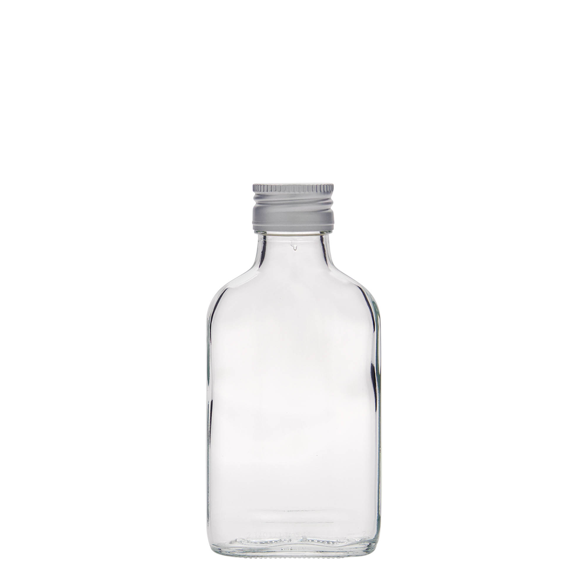 100 ml zakfles, rechthoekig, glas, opening: PP 28