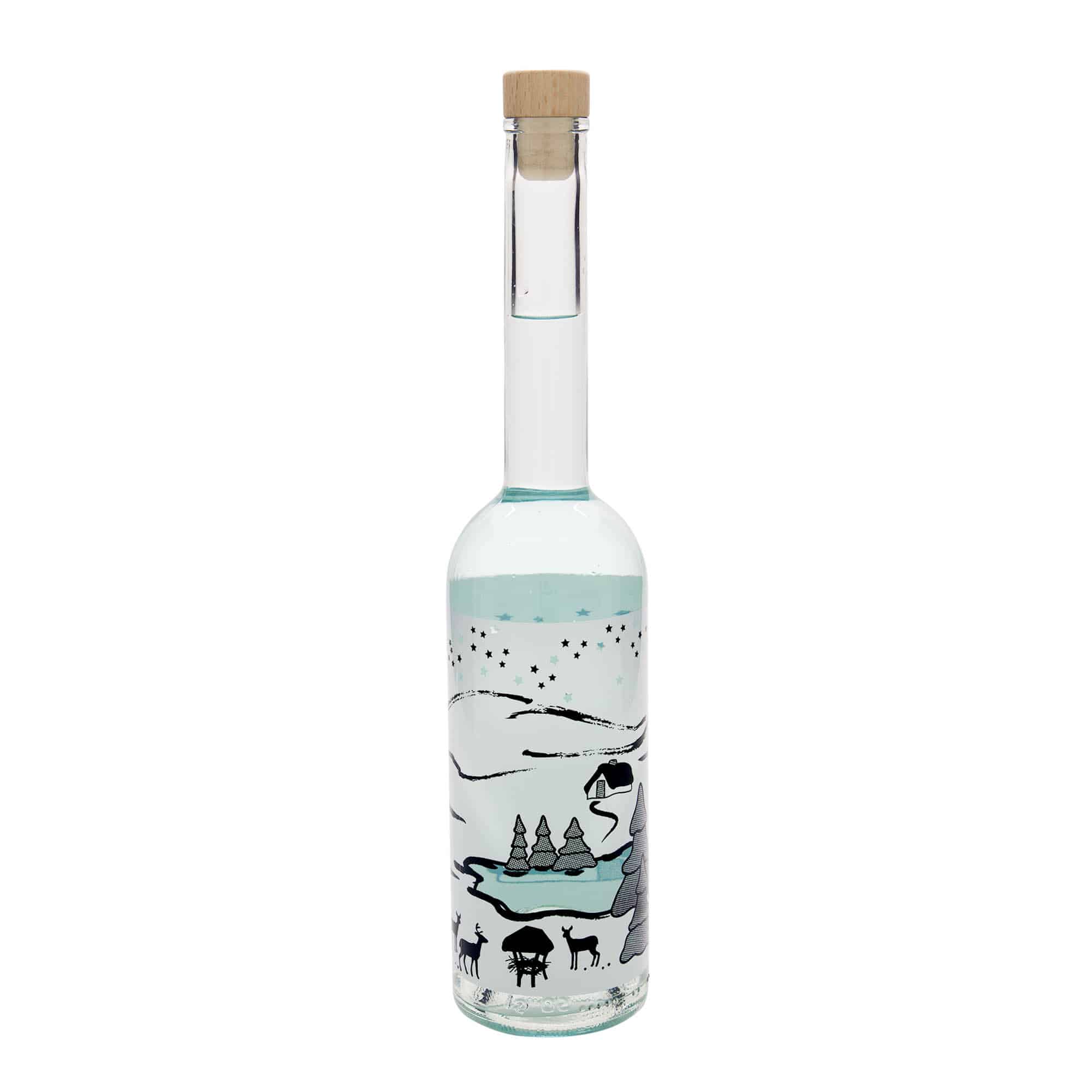 500 ml glazen fles 'Opera', motief: Wintertraum-Bianco, hals: kurk