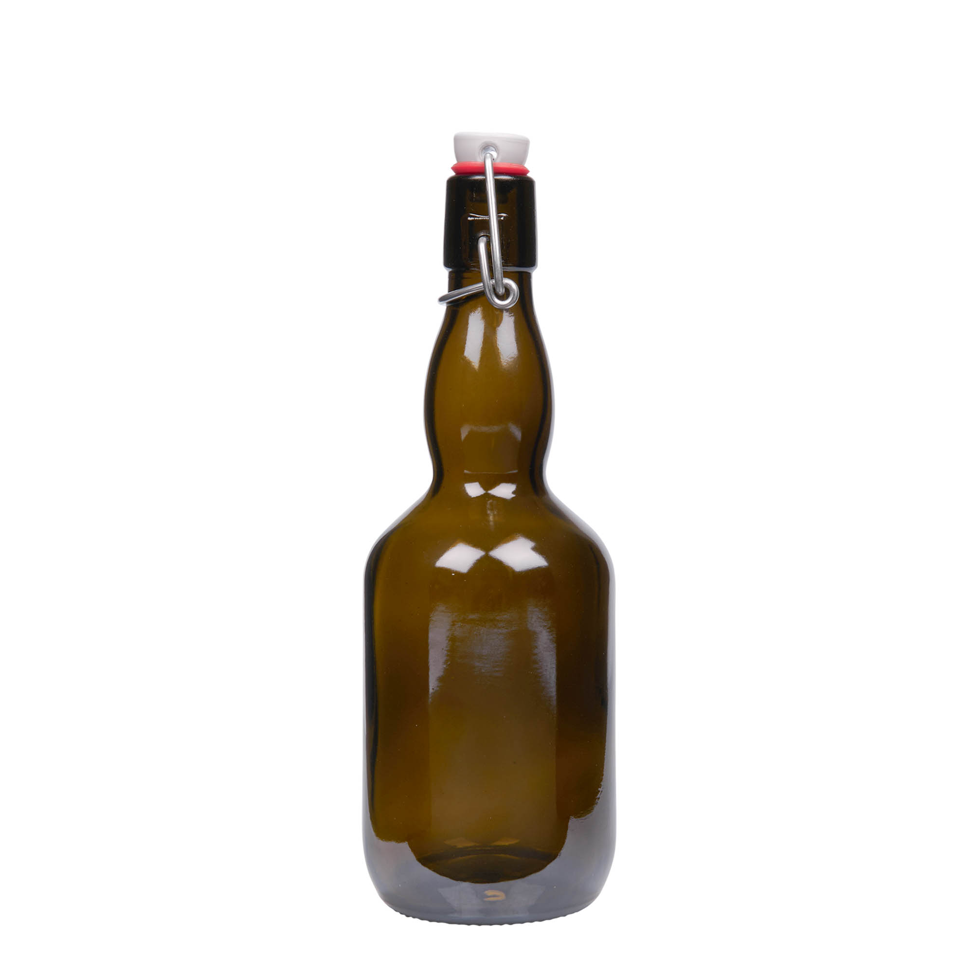 500 ml bierfles met halsverdikking, glas, antiekgroen, opening: beugelsluiting