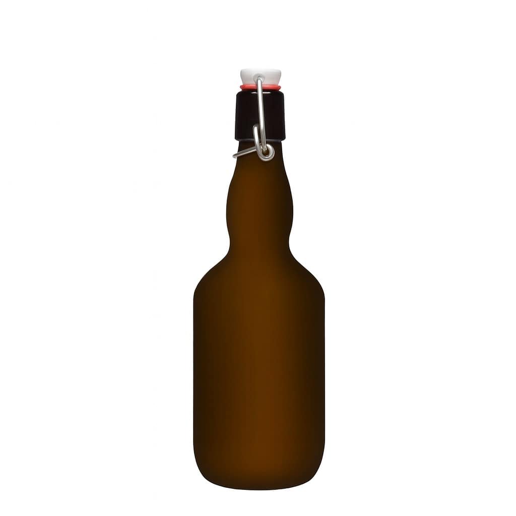 500 ml bierfles met halsverdikking, glas, antiekgroen, opening: beugelsluiting