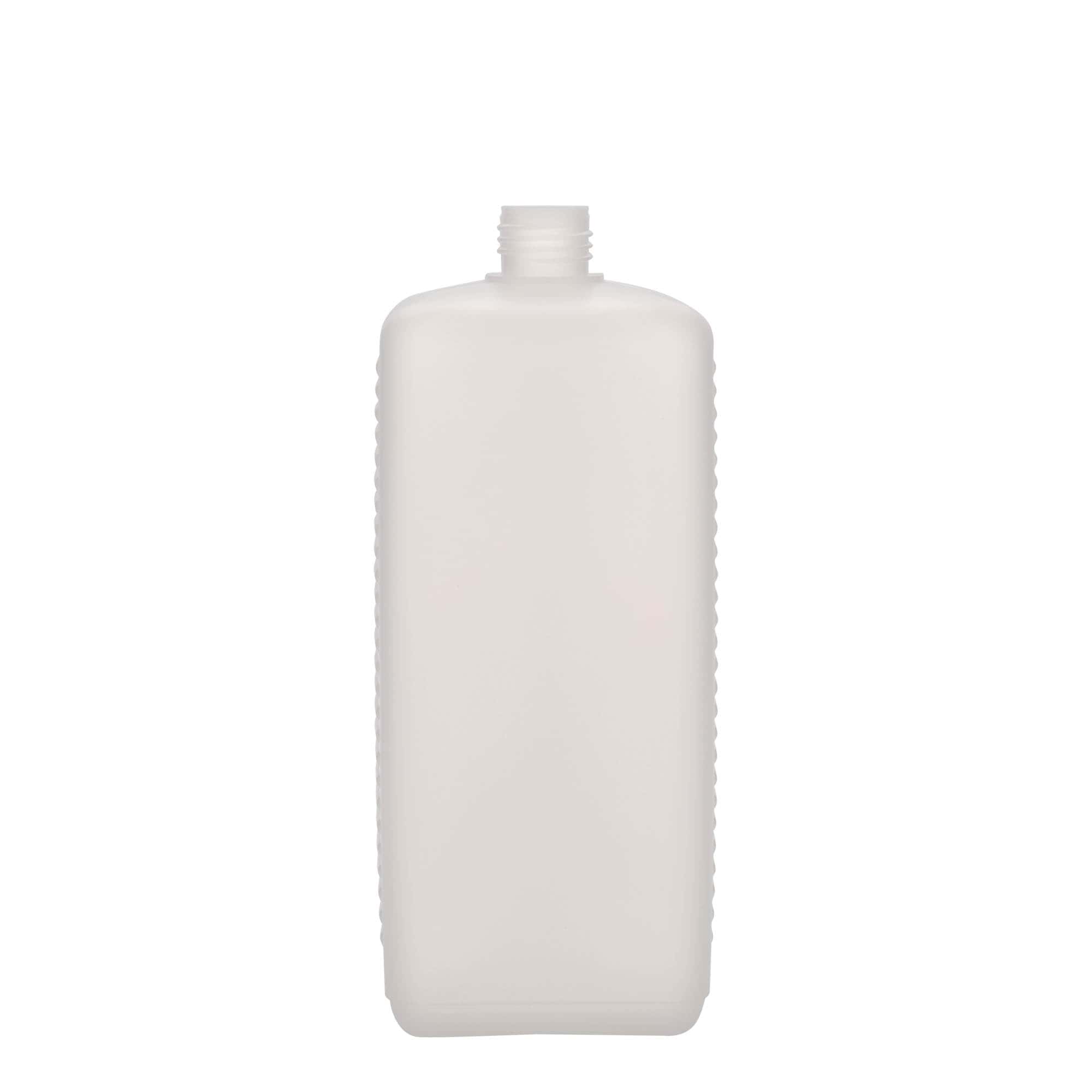 1.000 ml kanisterfles, rechthoekig, HDPE-kunststof, natuurlijk, tuit: DIN 25 EPE